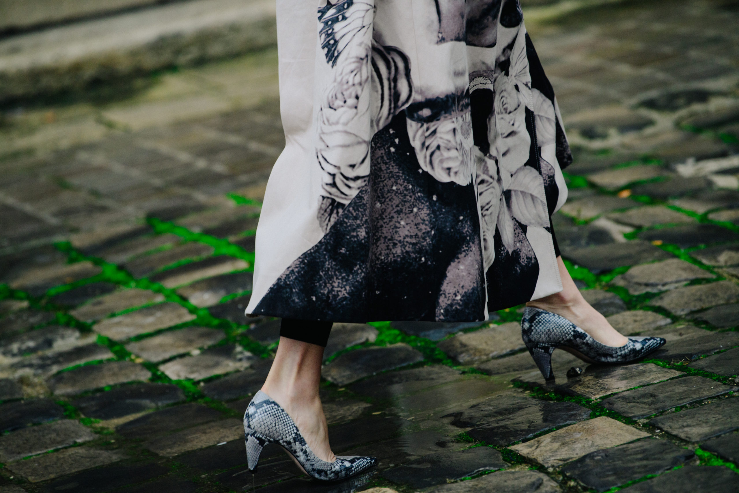Woman wearing floral coat