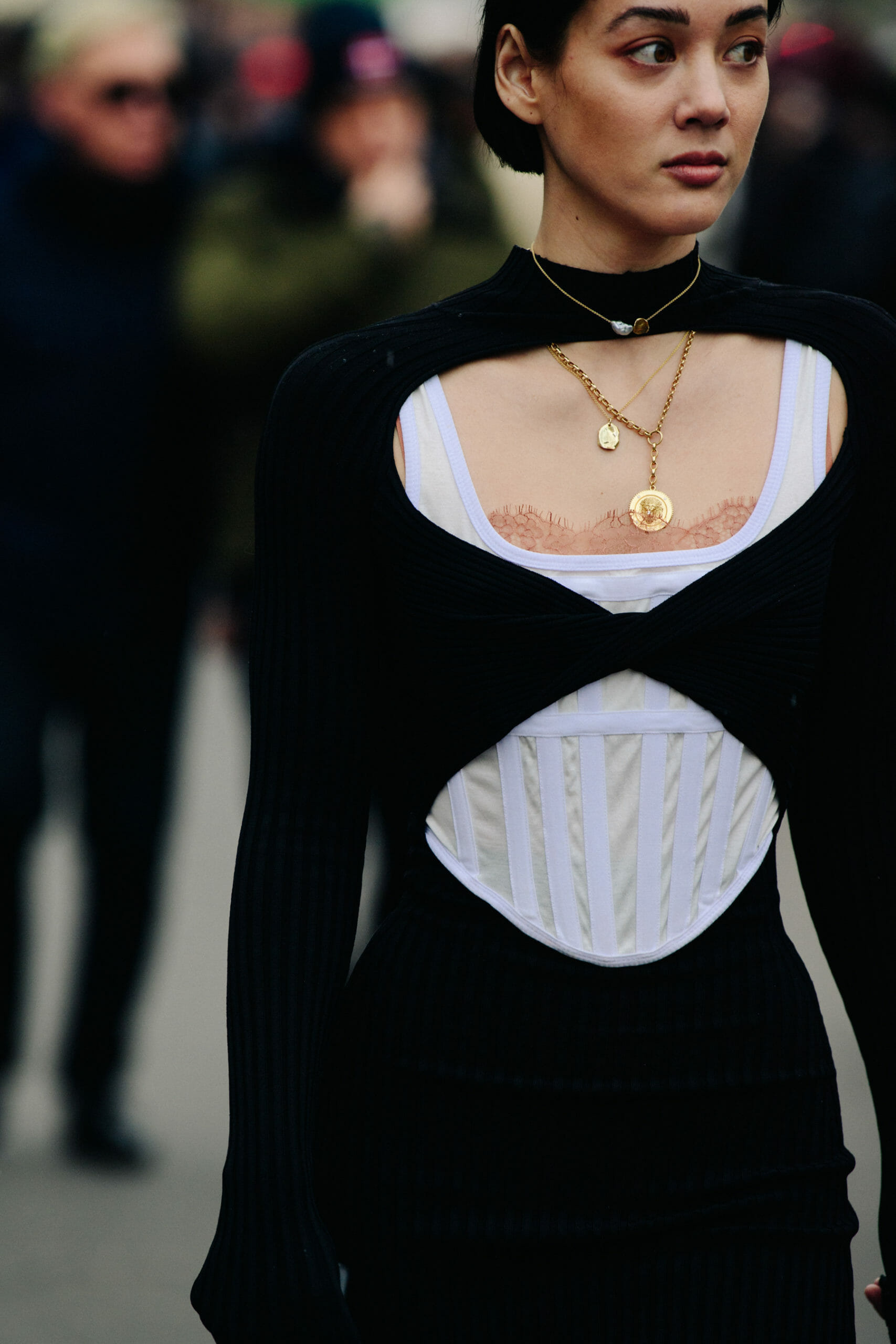 Woman wearing lace top