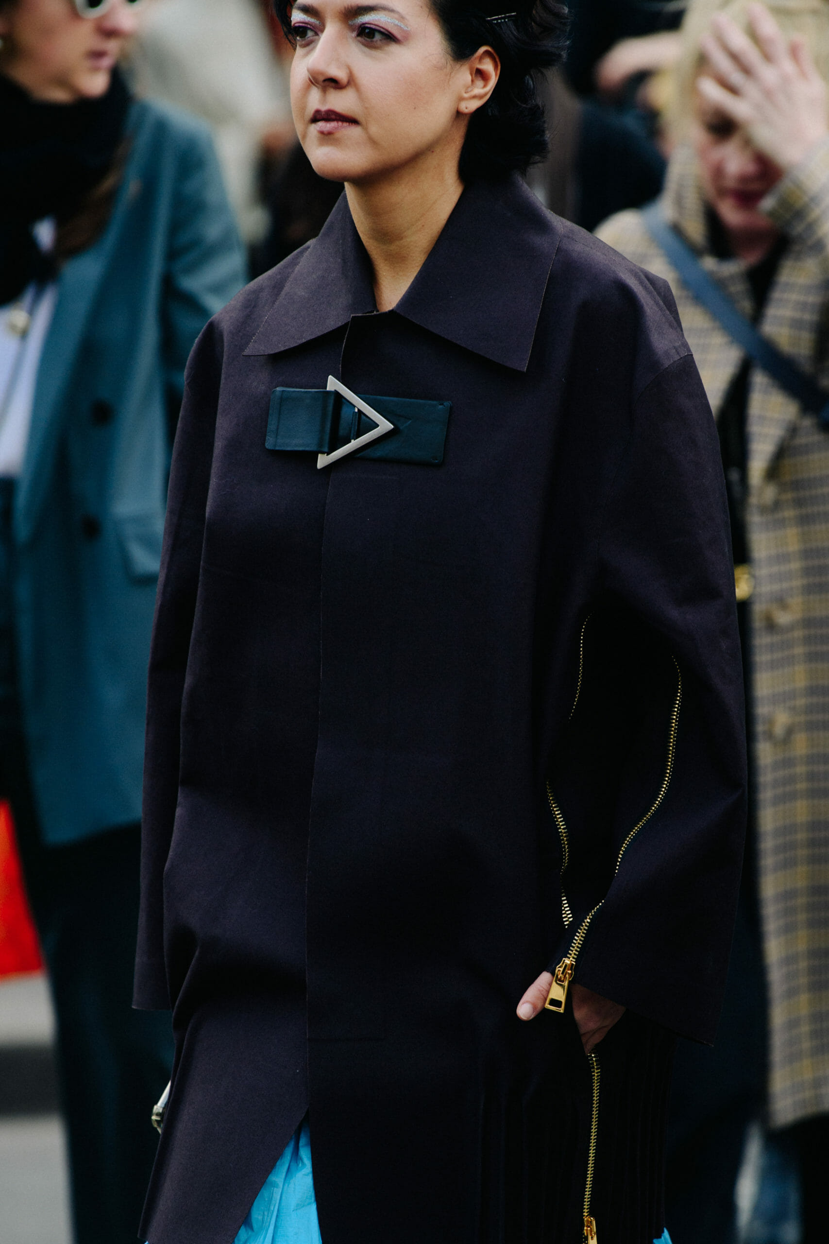 Woman wearing purple coat