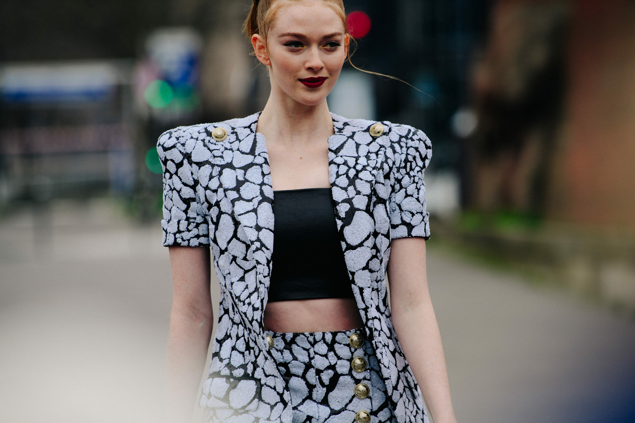 Woman wearing sequin outfit