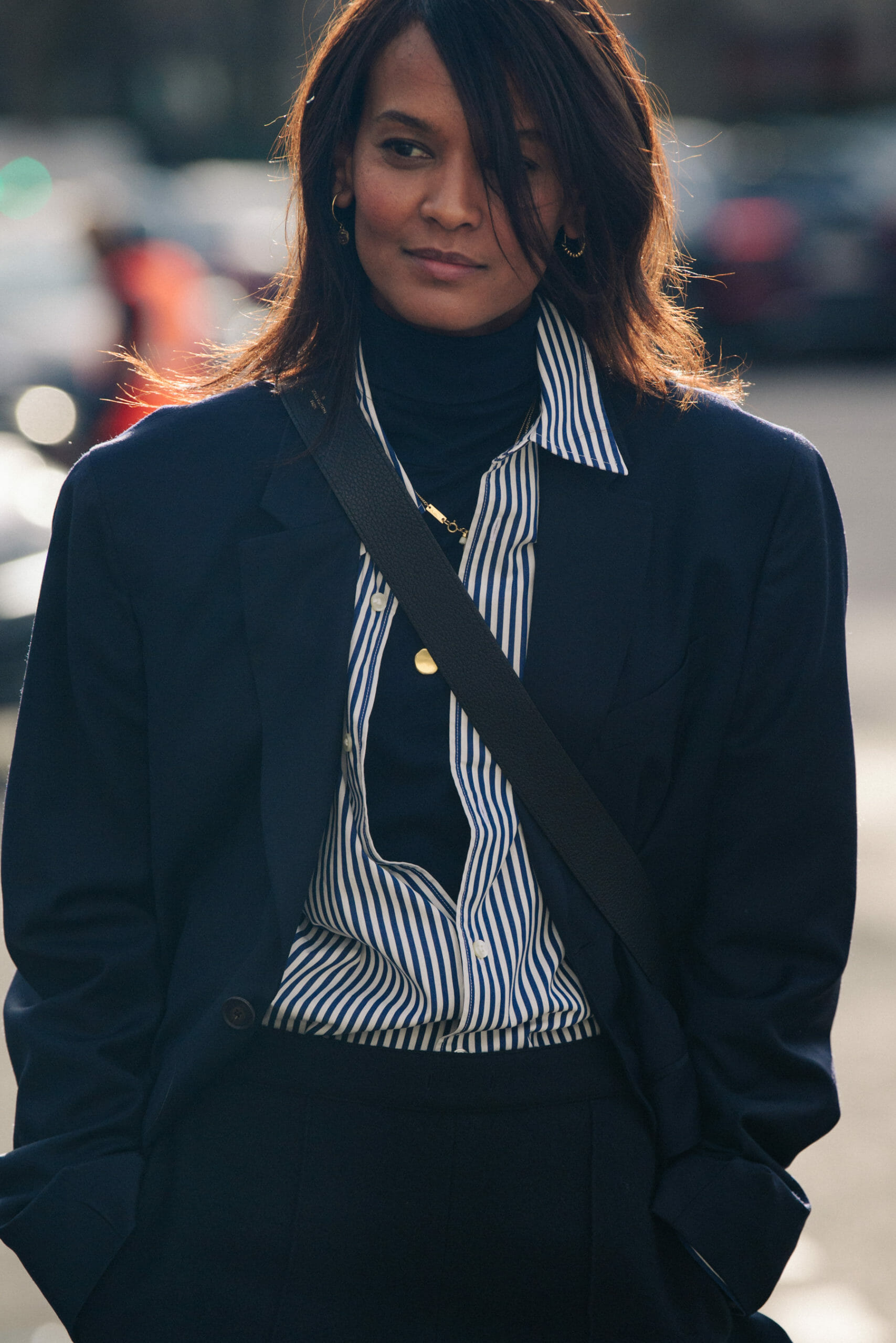 Woman wearing striped shirt