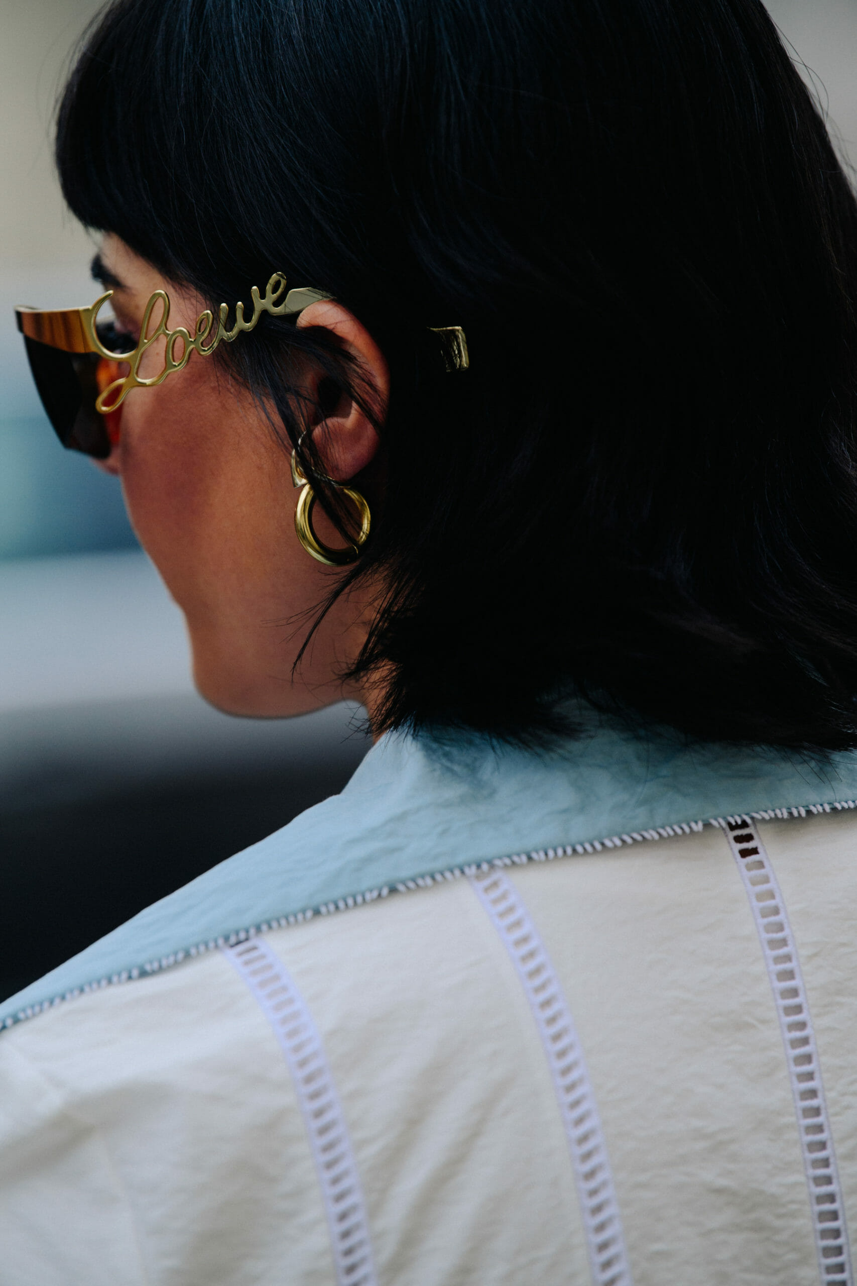 Woman wearing Loewe glasses
