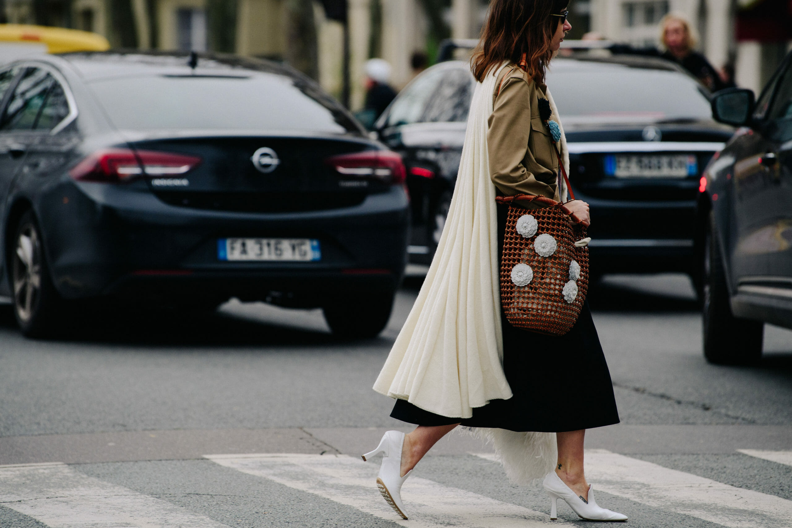 Woman carrying floral bag