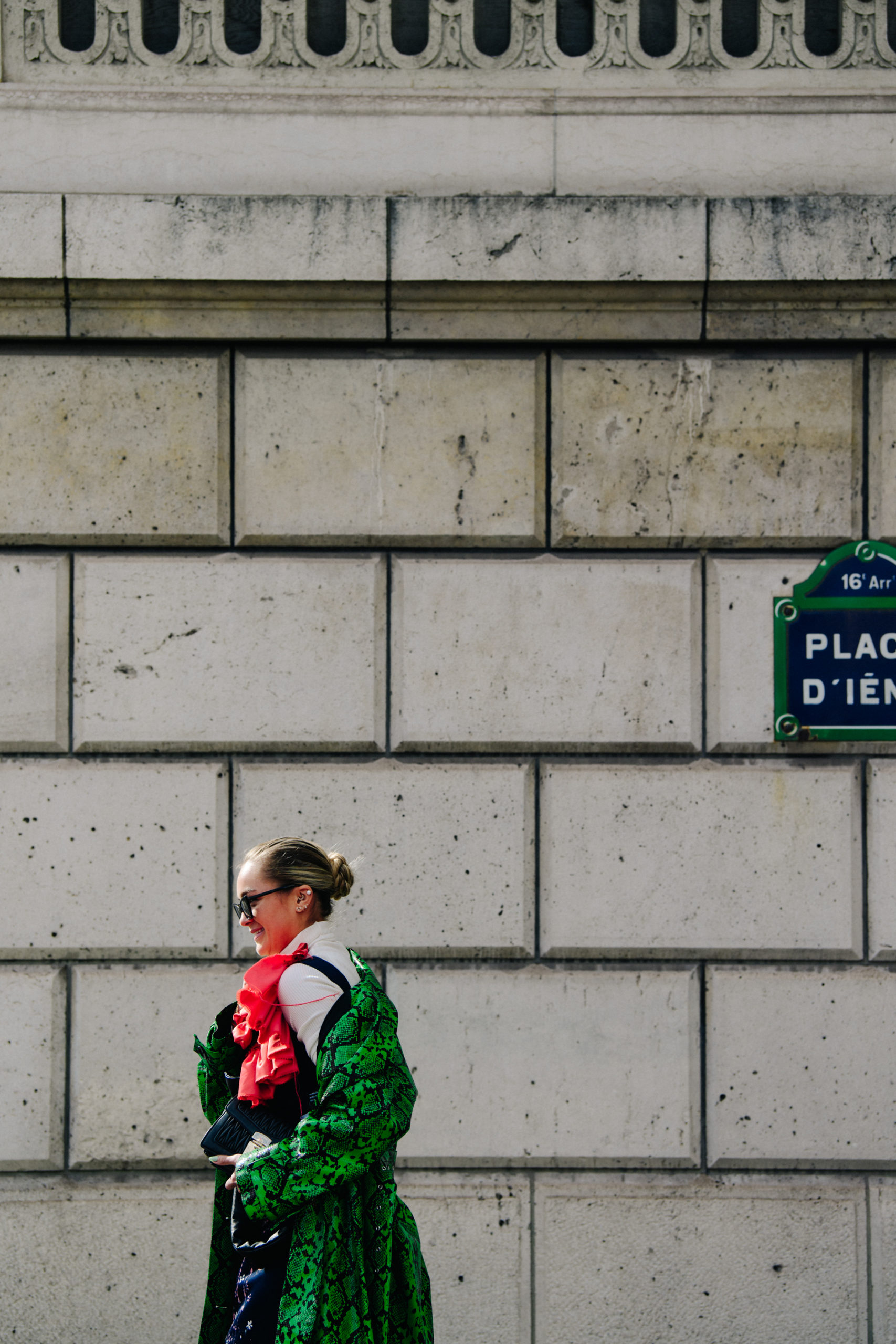Woman wearing green coat