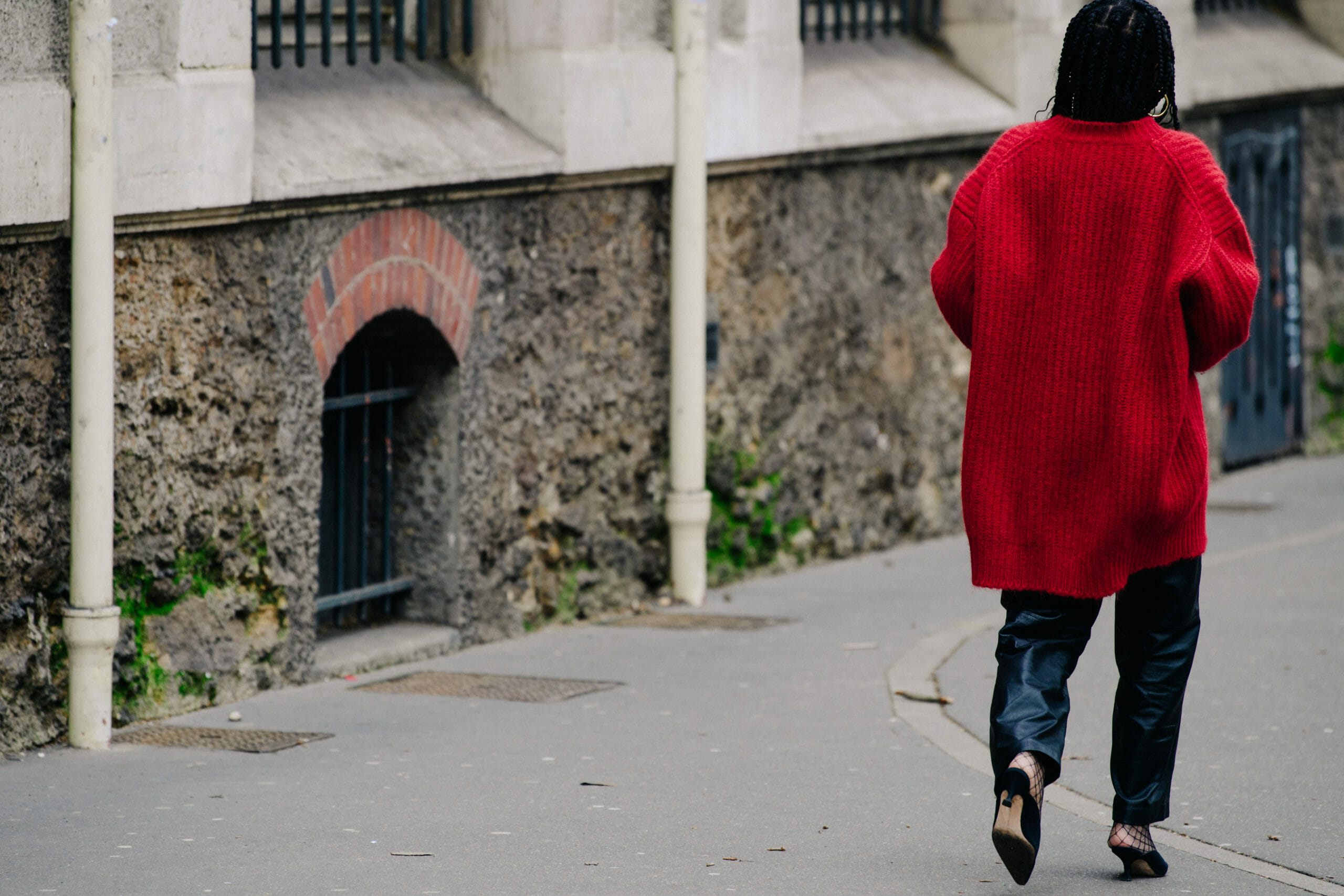 Woman wearing red sweater