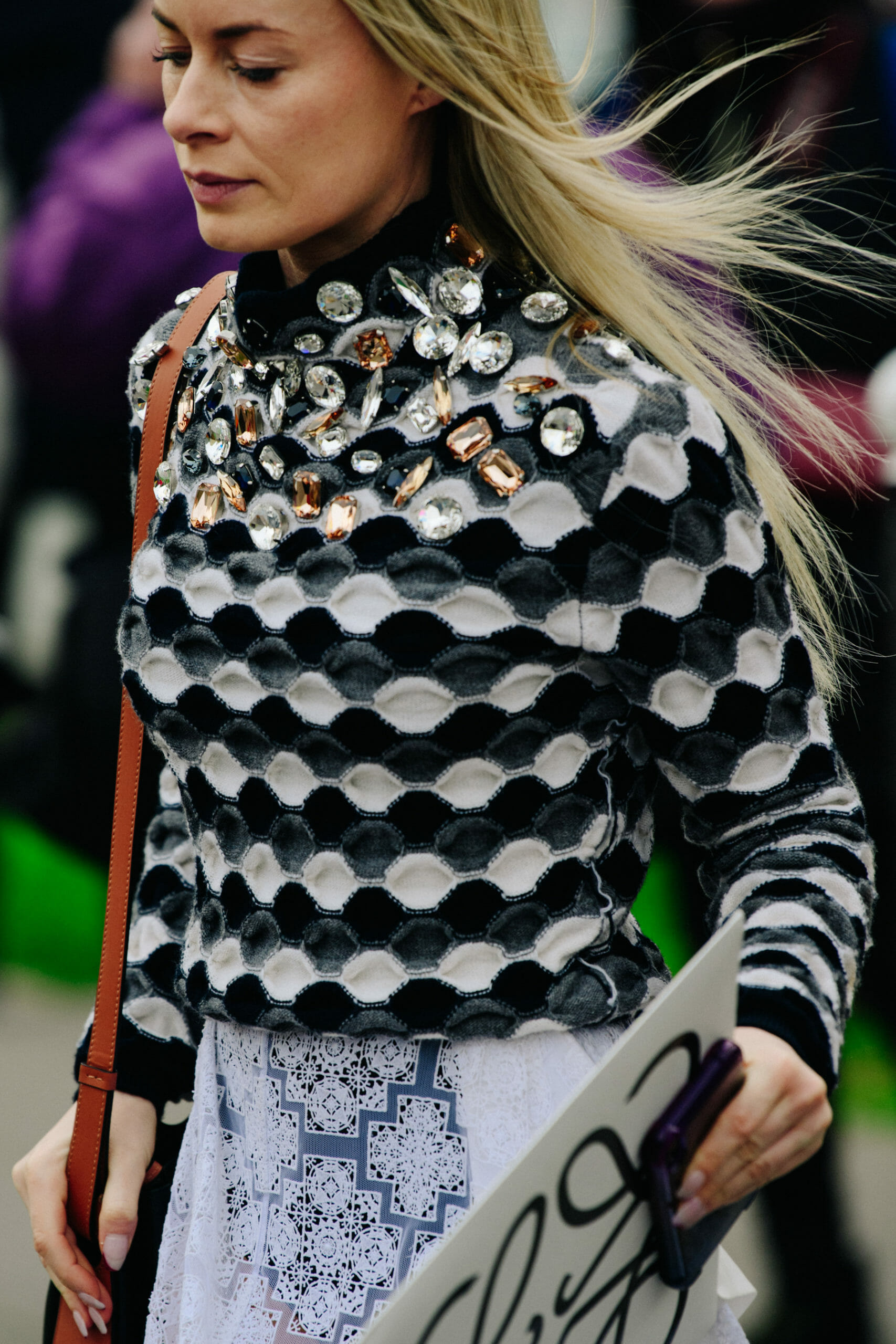 Woman wearing pattern top