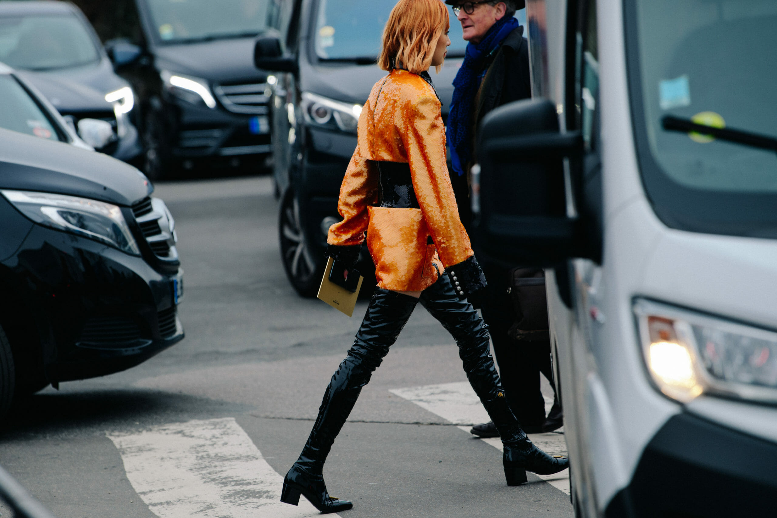 Woman wearing sequin top