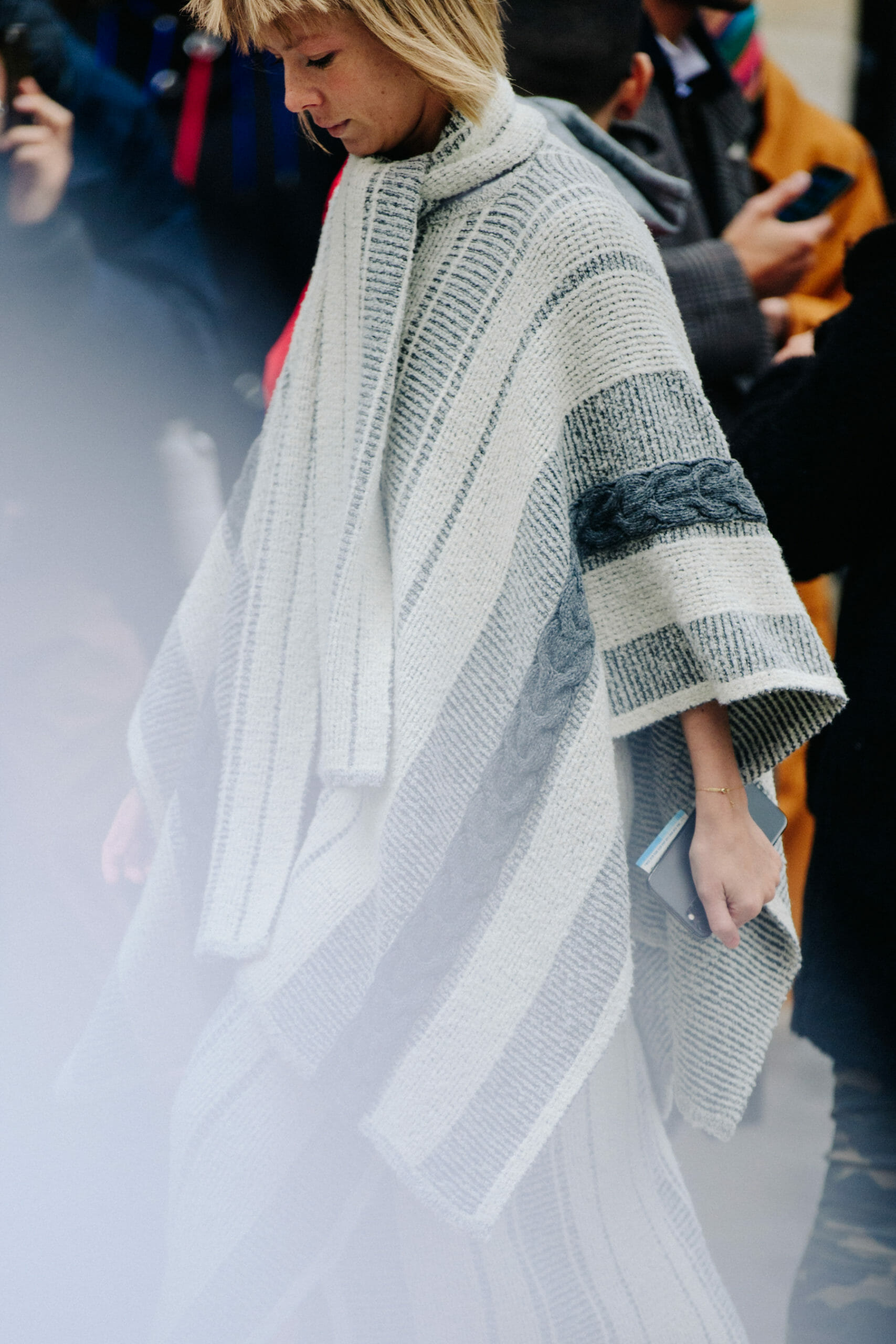 Woman wearing white shawl