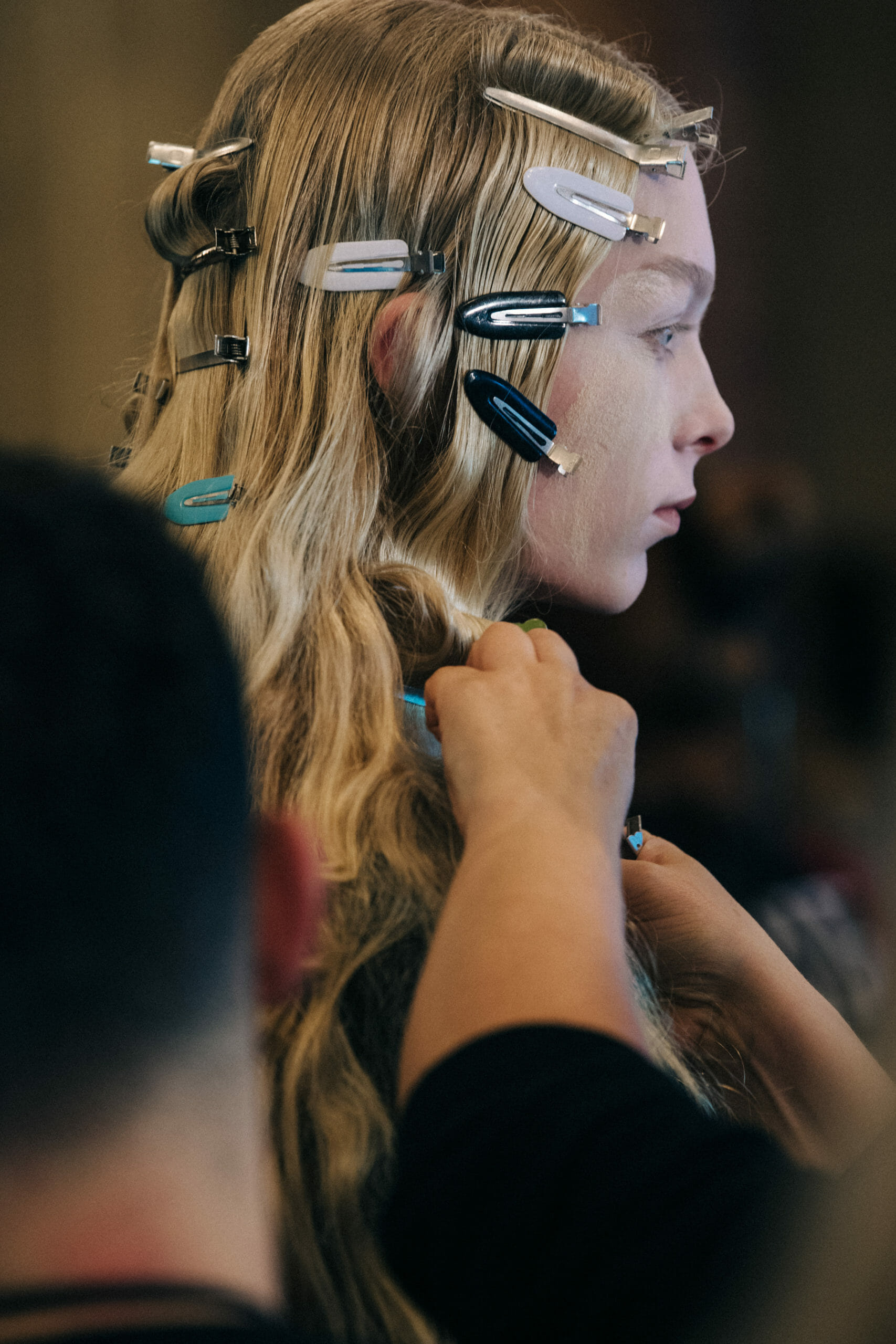 Model wearing hair clips