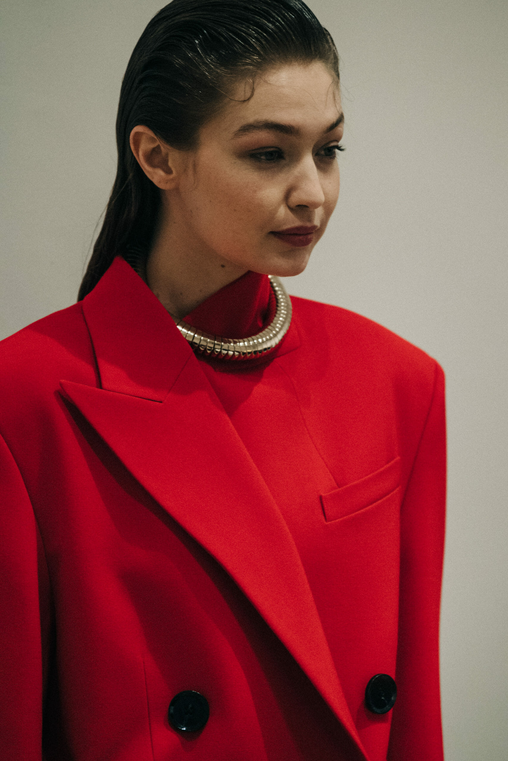 Model wearing red Proenza Schouler coat