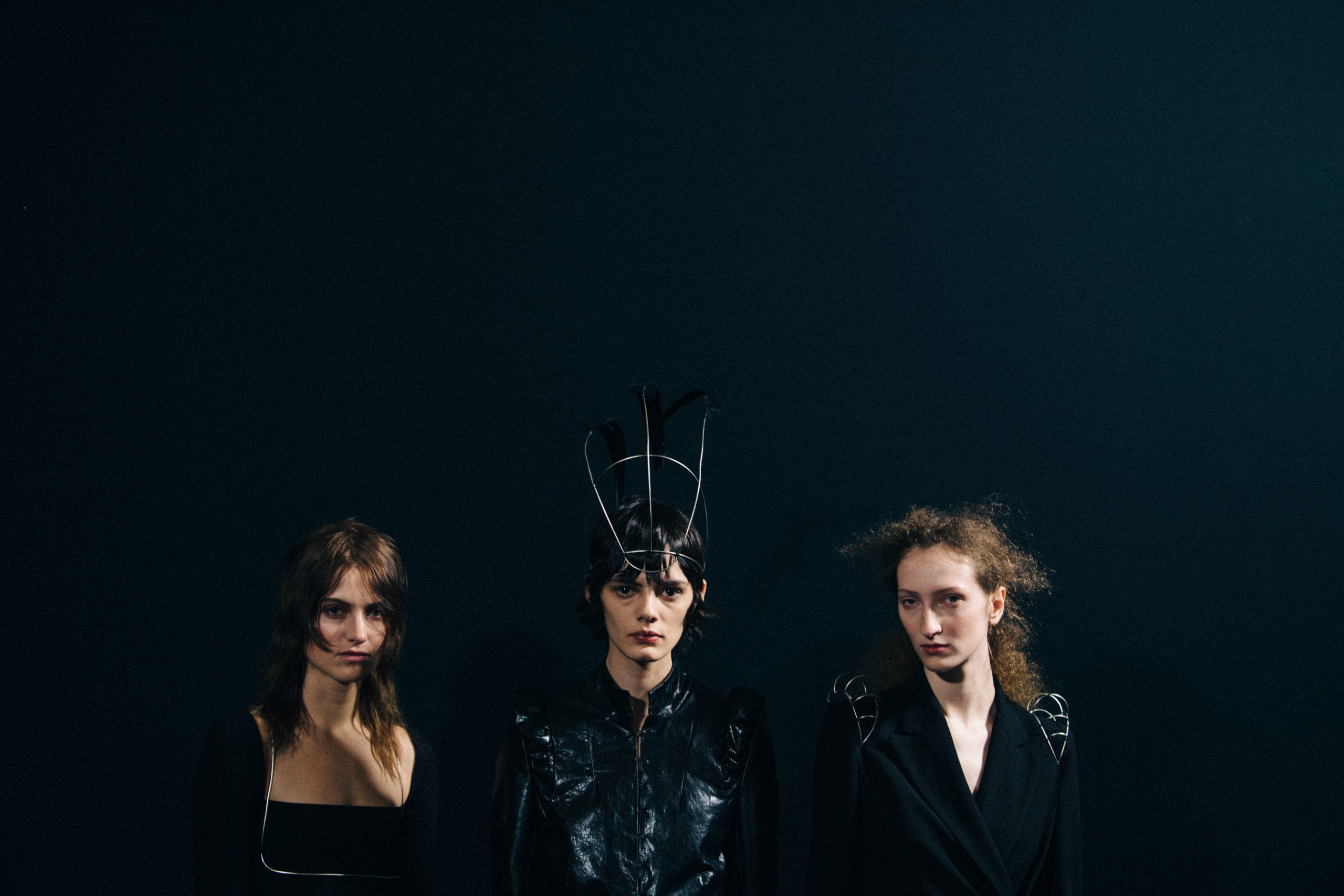 Model wearing leather Ann Demeulemeester jacket
