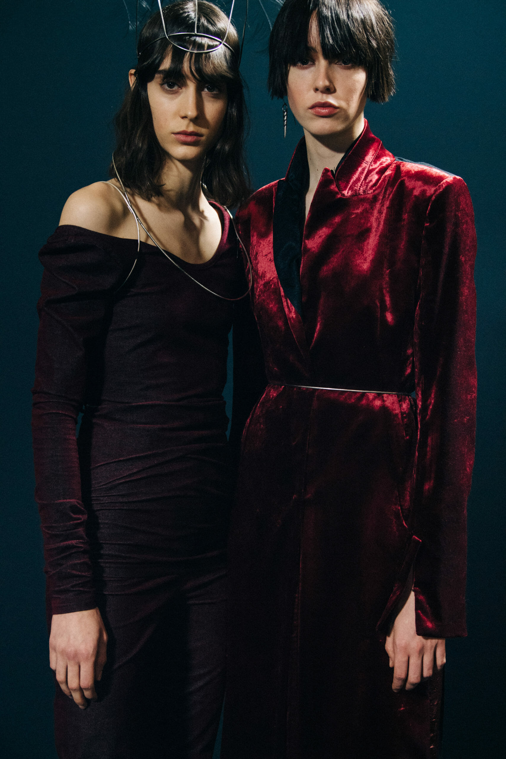 Models wearing metal headpieces at Ann Demeulemeester