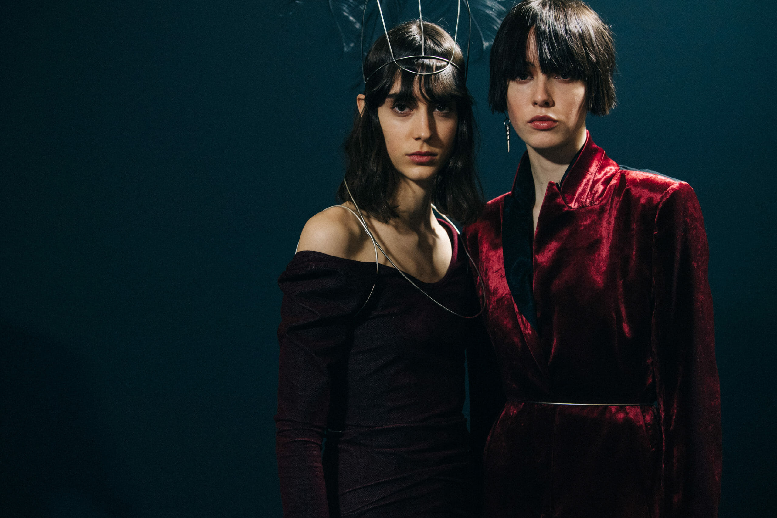Models wearing metal headpieces at Ann Demeulemeester
