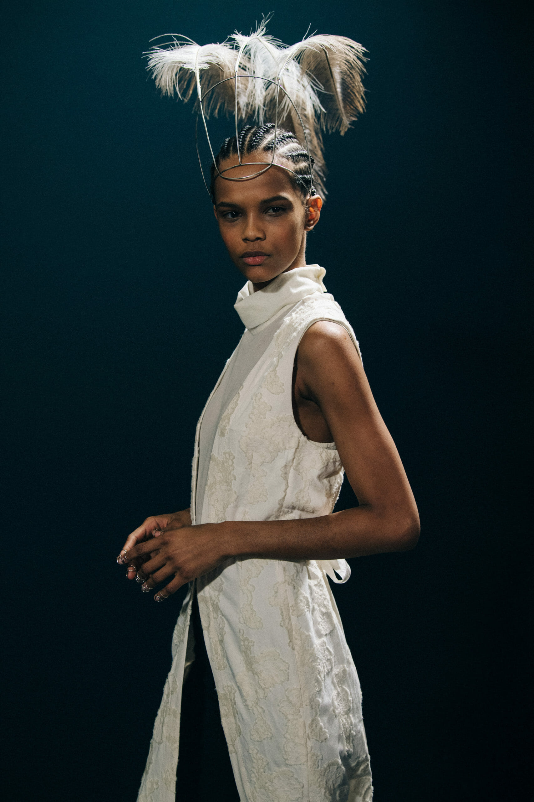 Models wearing metal headpieces at Ann Demeulemeester