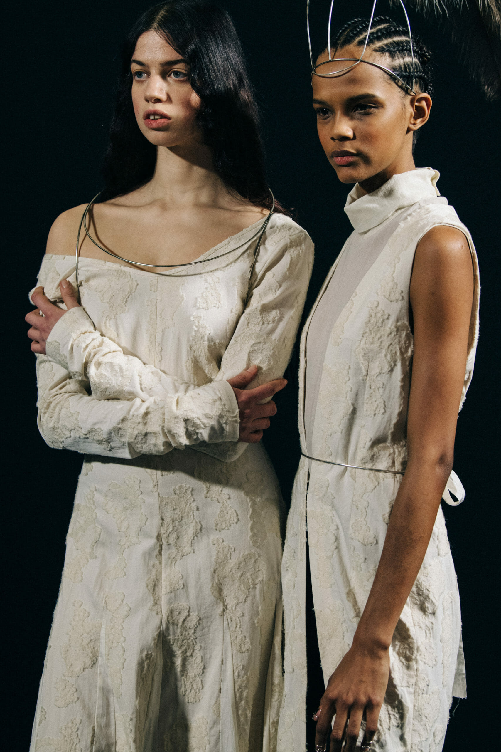 Models wearing metal headpieces at Ann Demeulemeester