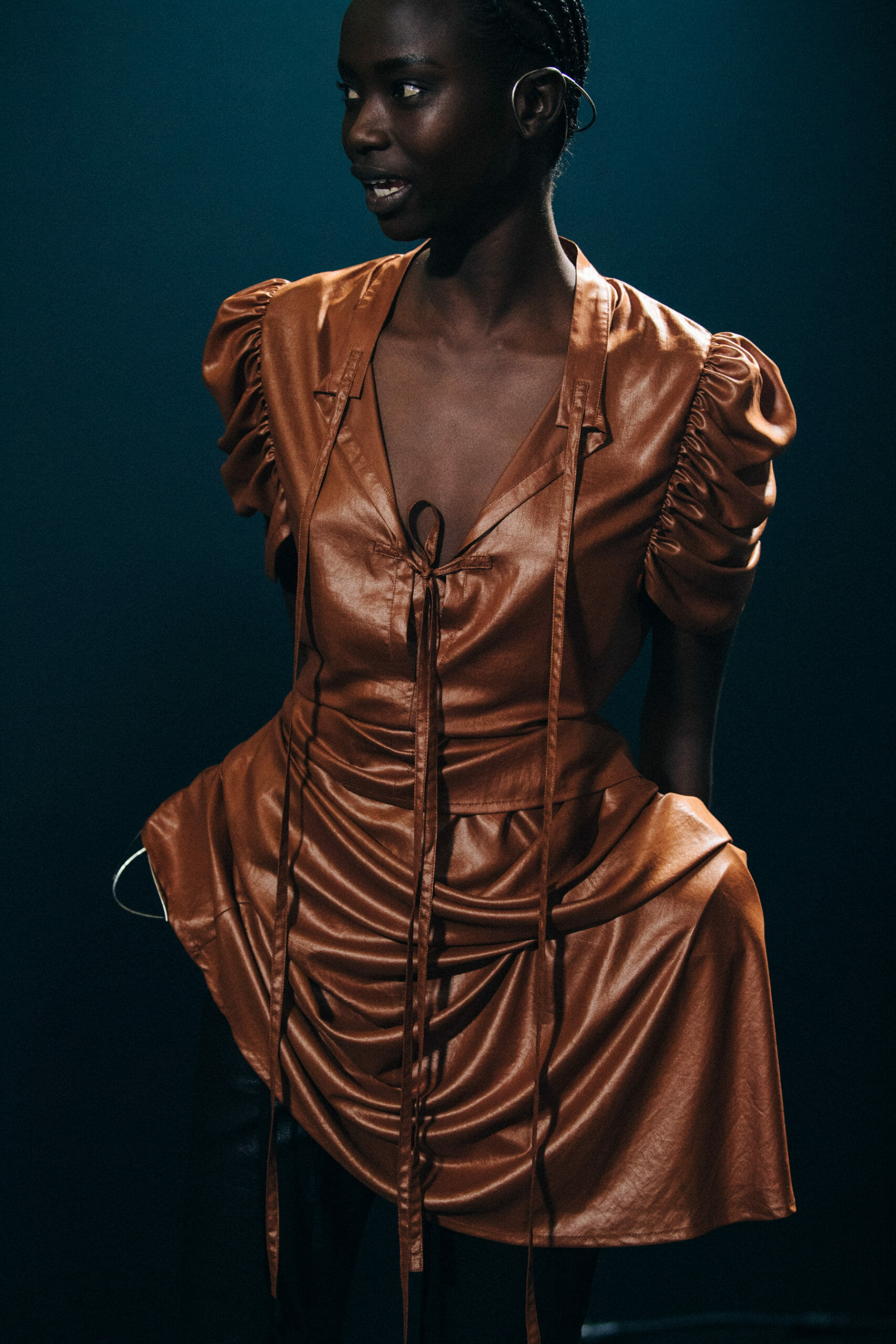 Models wearing metal headpieces at Ann Demeulemeester