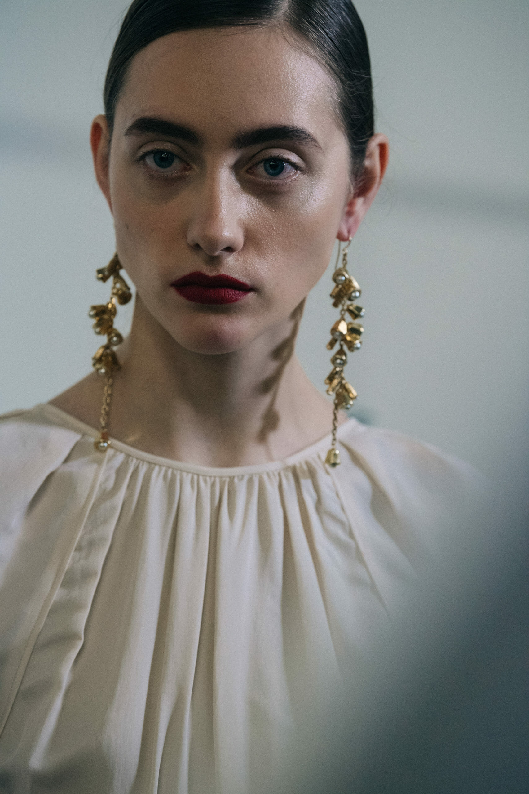 Model wearing white Jil Sander dress