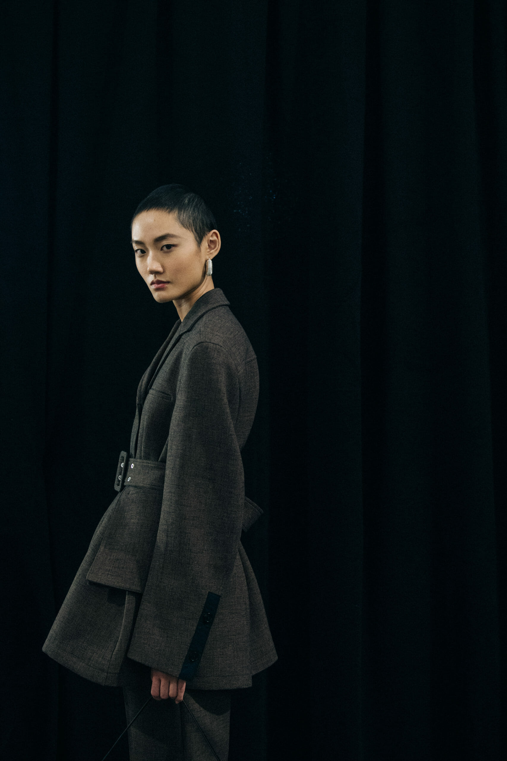 Model wearing wool Jil Sander outfit