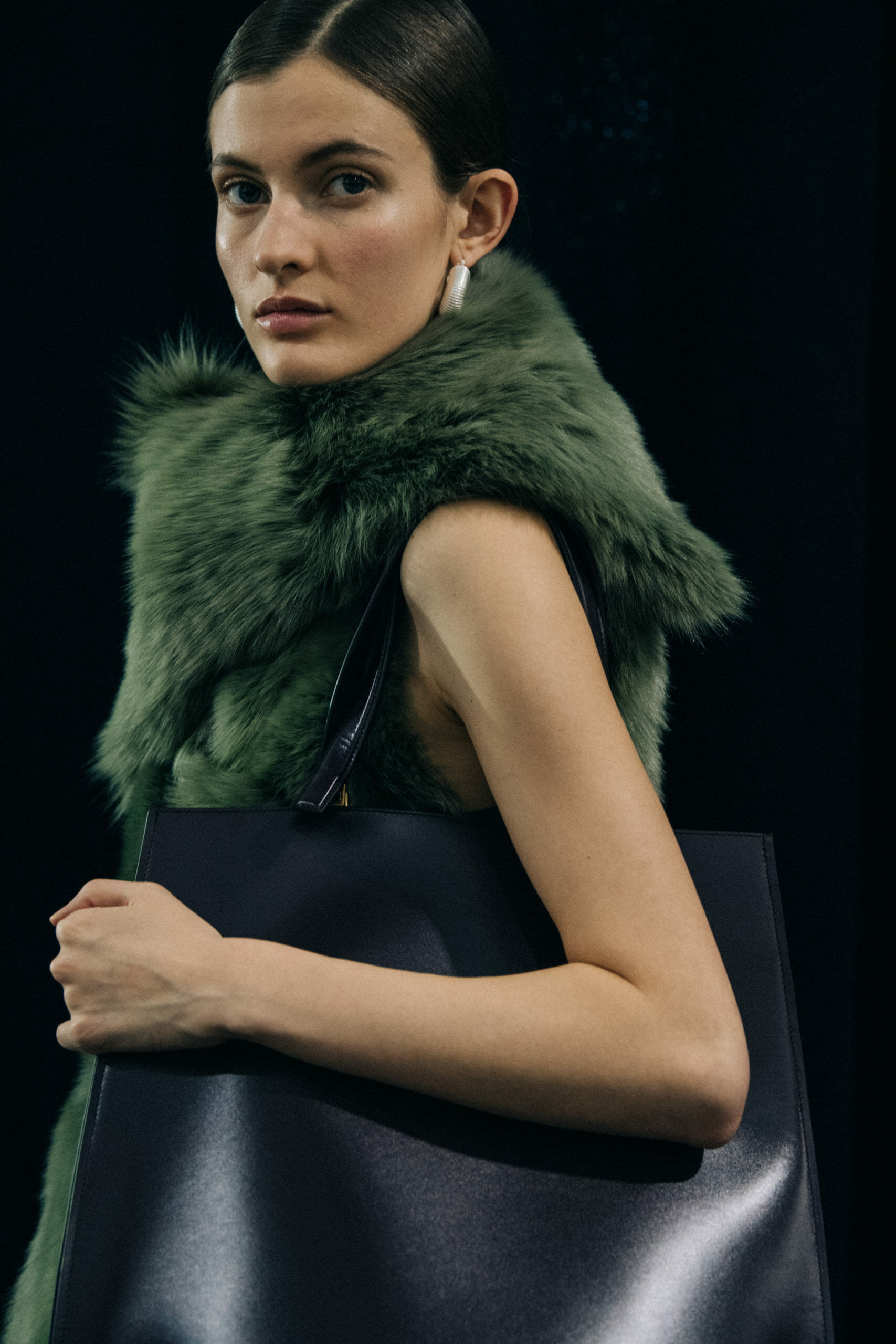 Model wearing fur Jil Sander outfit