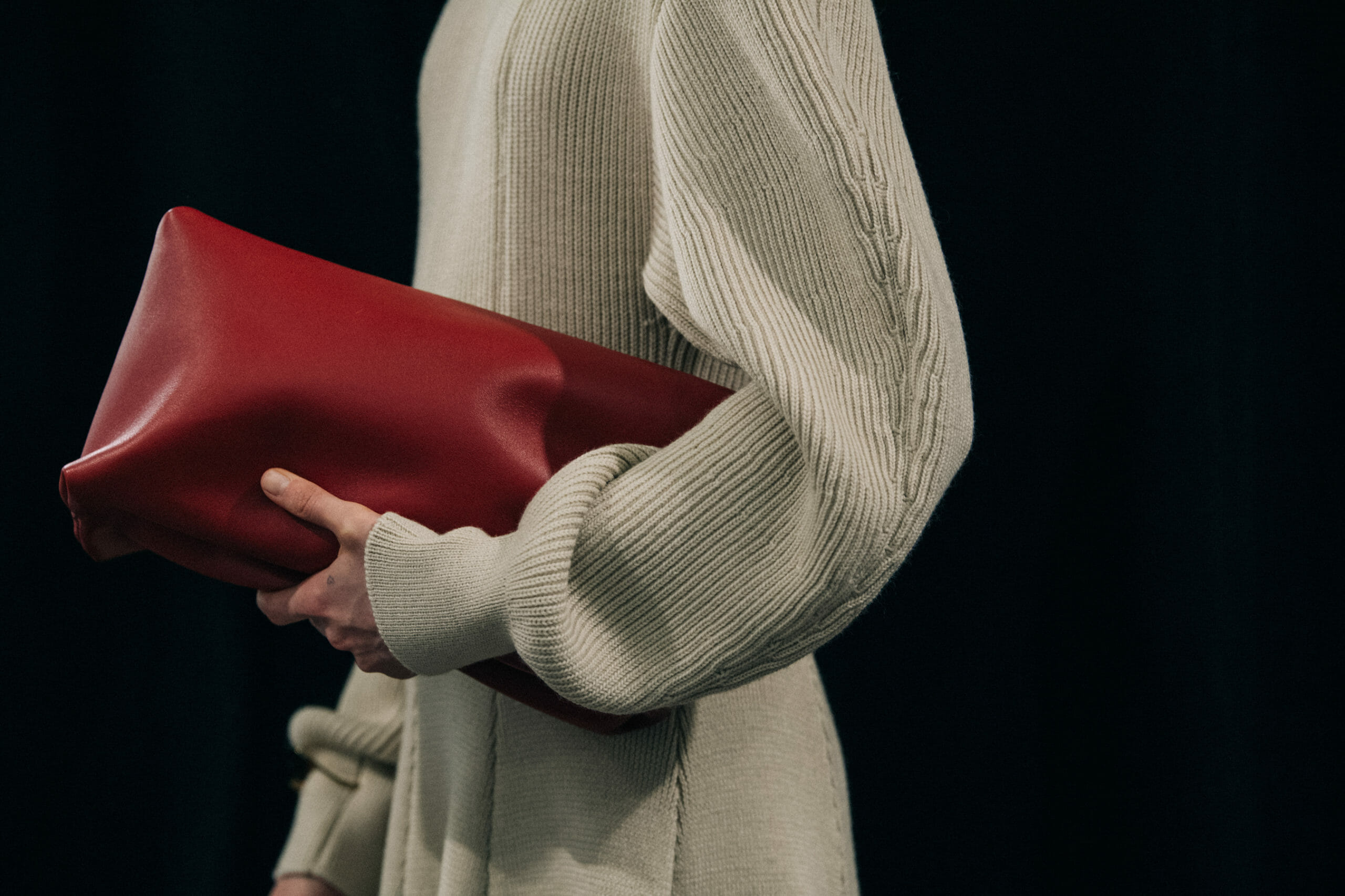 Model wearing wool Jil Sander outfit