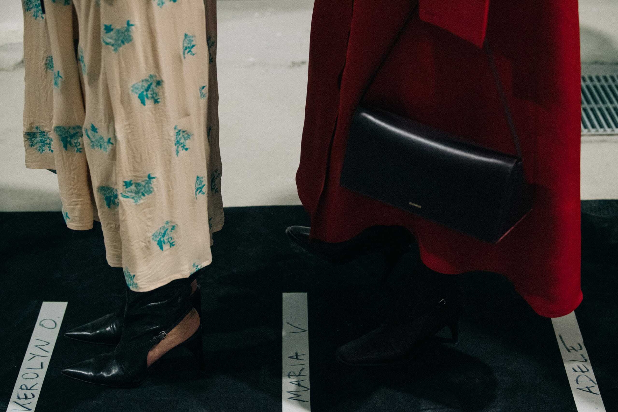 Model wearing red Jil Sander outfit