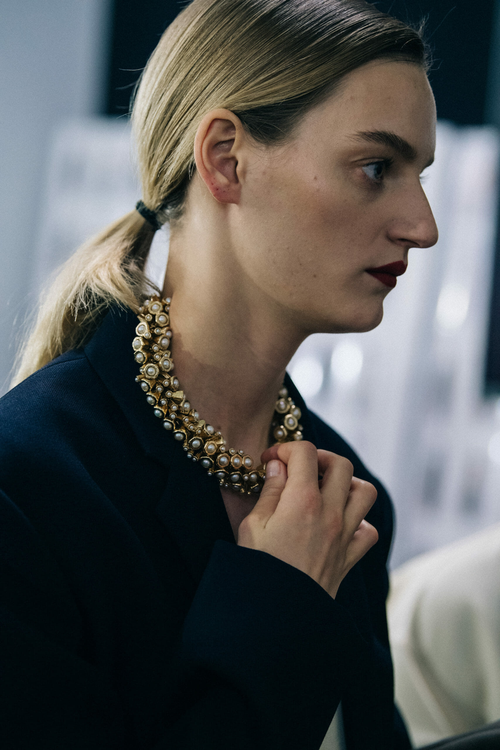 Model wearing black Jil Sander outfit