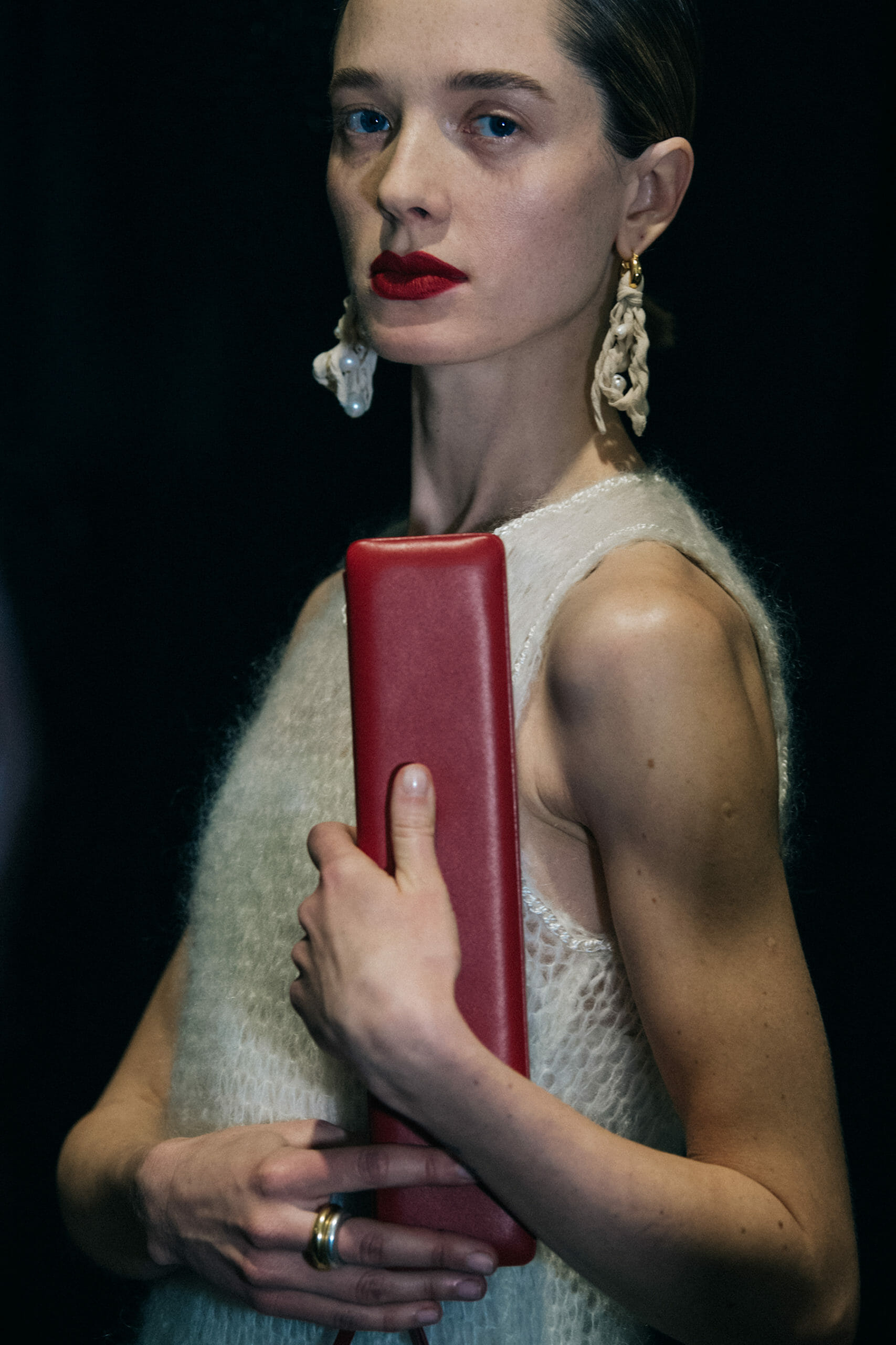 Model wearing wool Jil Sander outfit