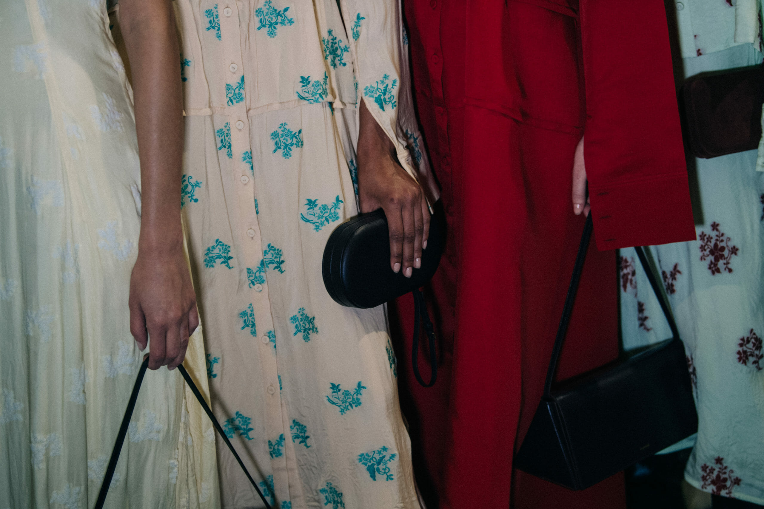 Model wearing red Jil Sander outfit