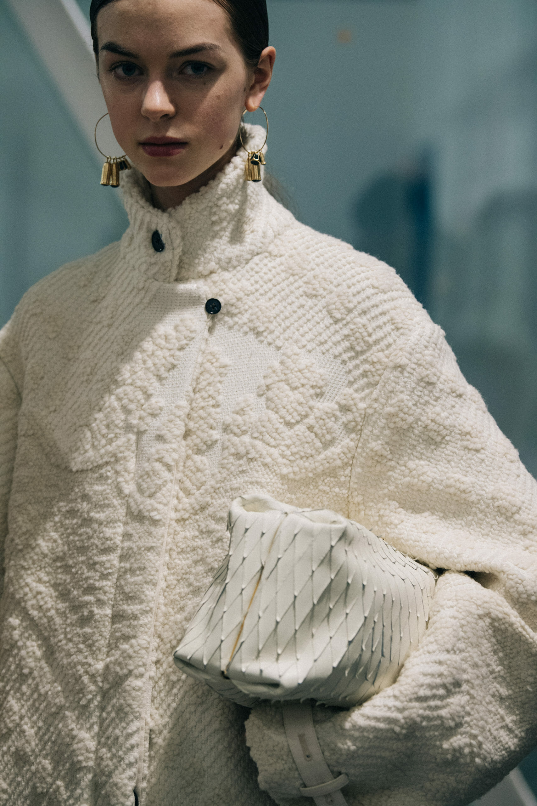 Model wearing wool Jil Sander outfit