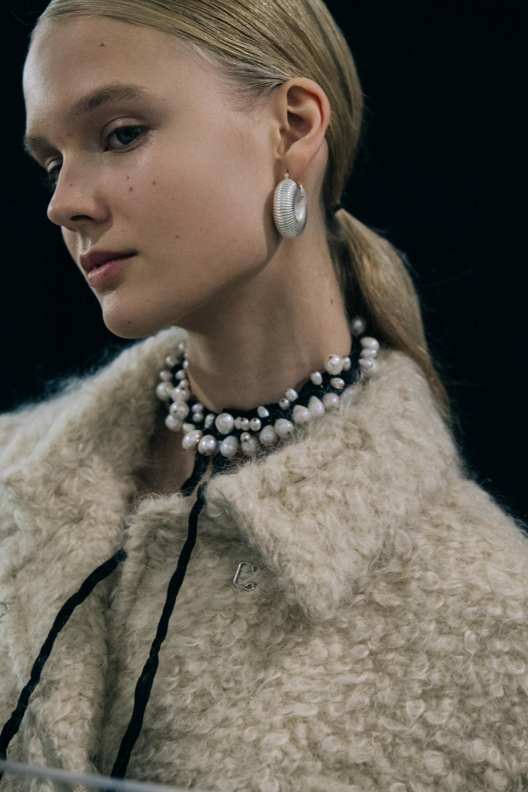 Model wearing wool Jil Sander outfit