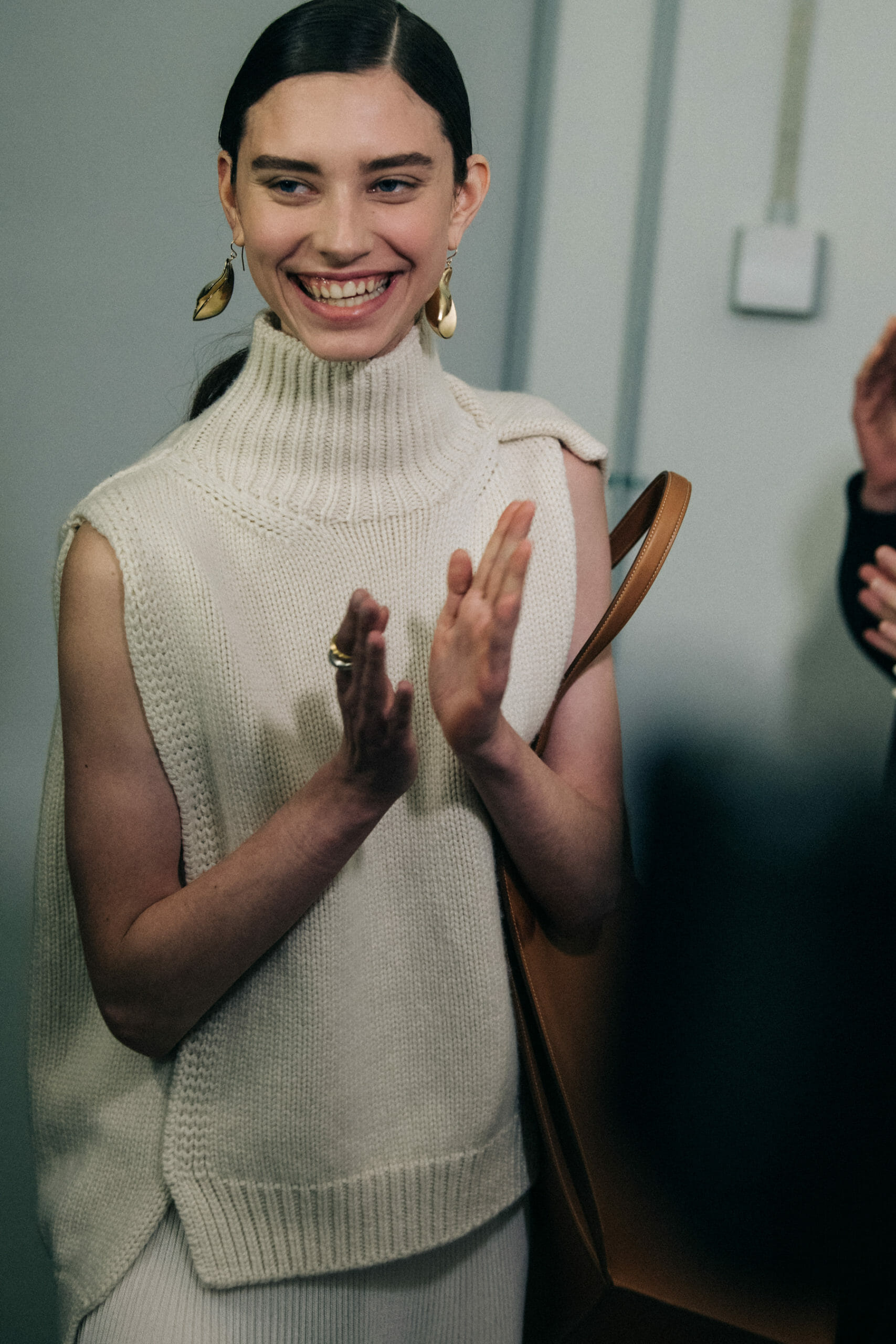 Model wearing wool Jil Sander outfit