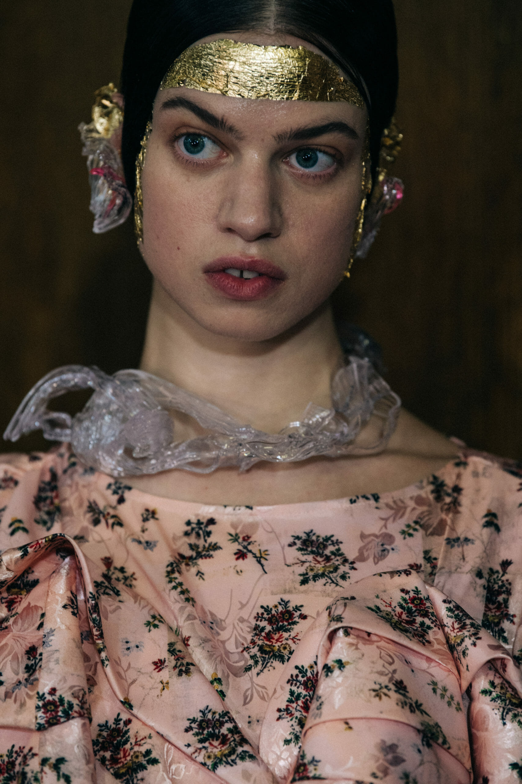 Model wearing interesting earring