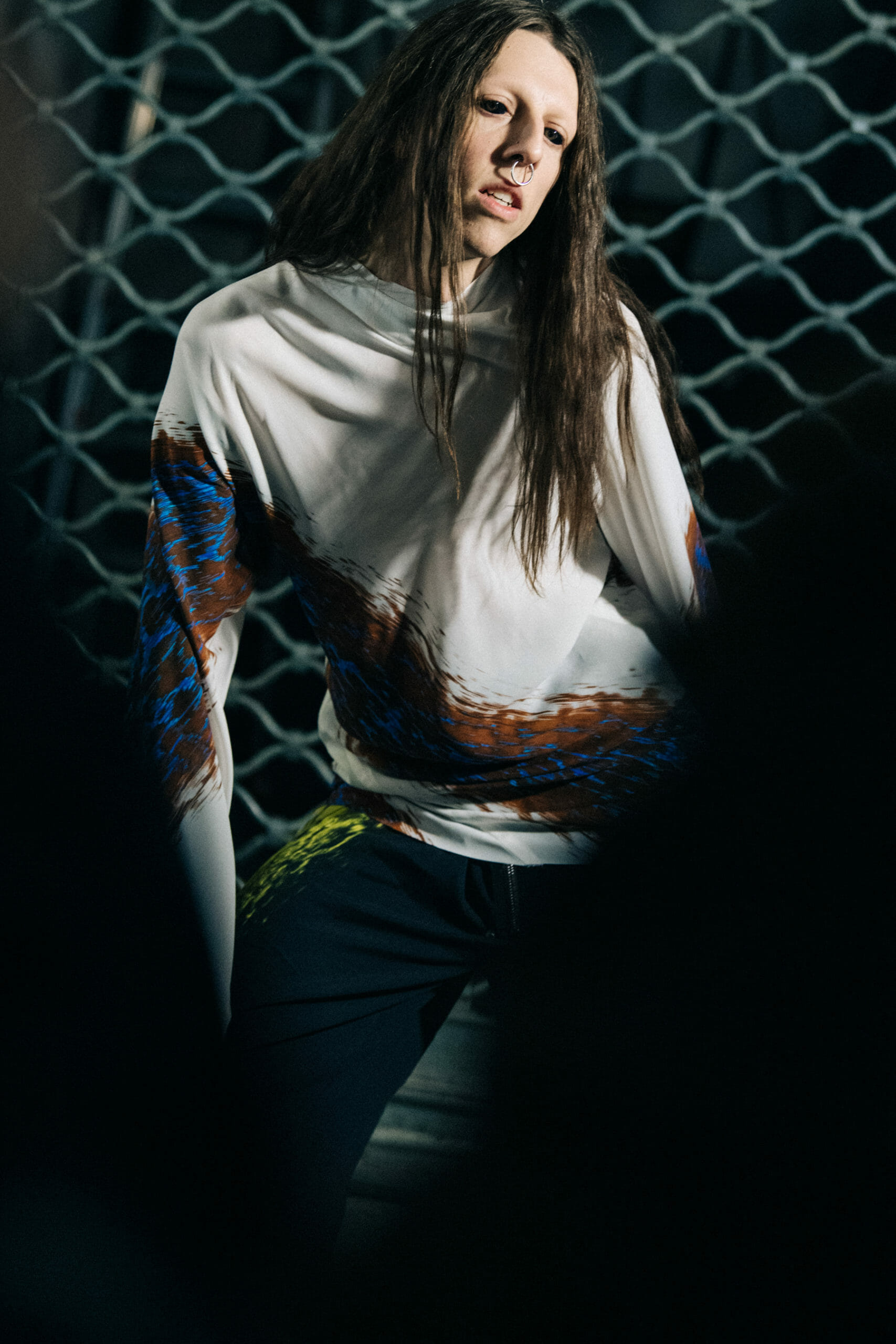 Model with long hair backstage
