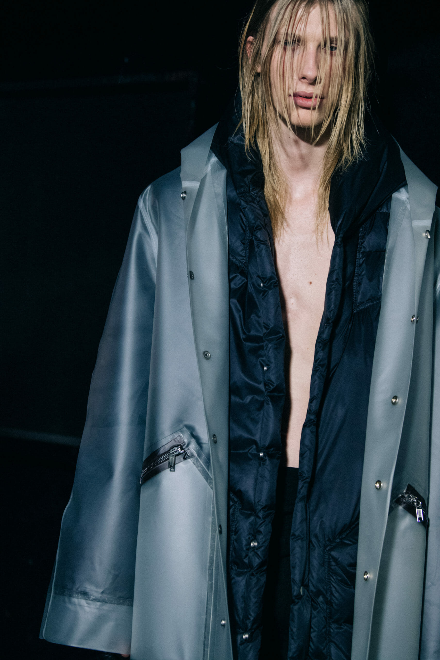 Model with long hair backstage