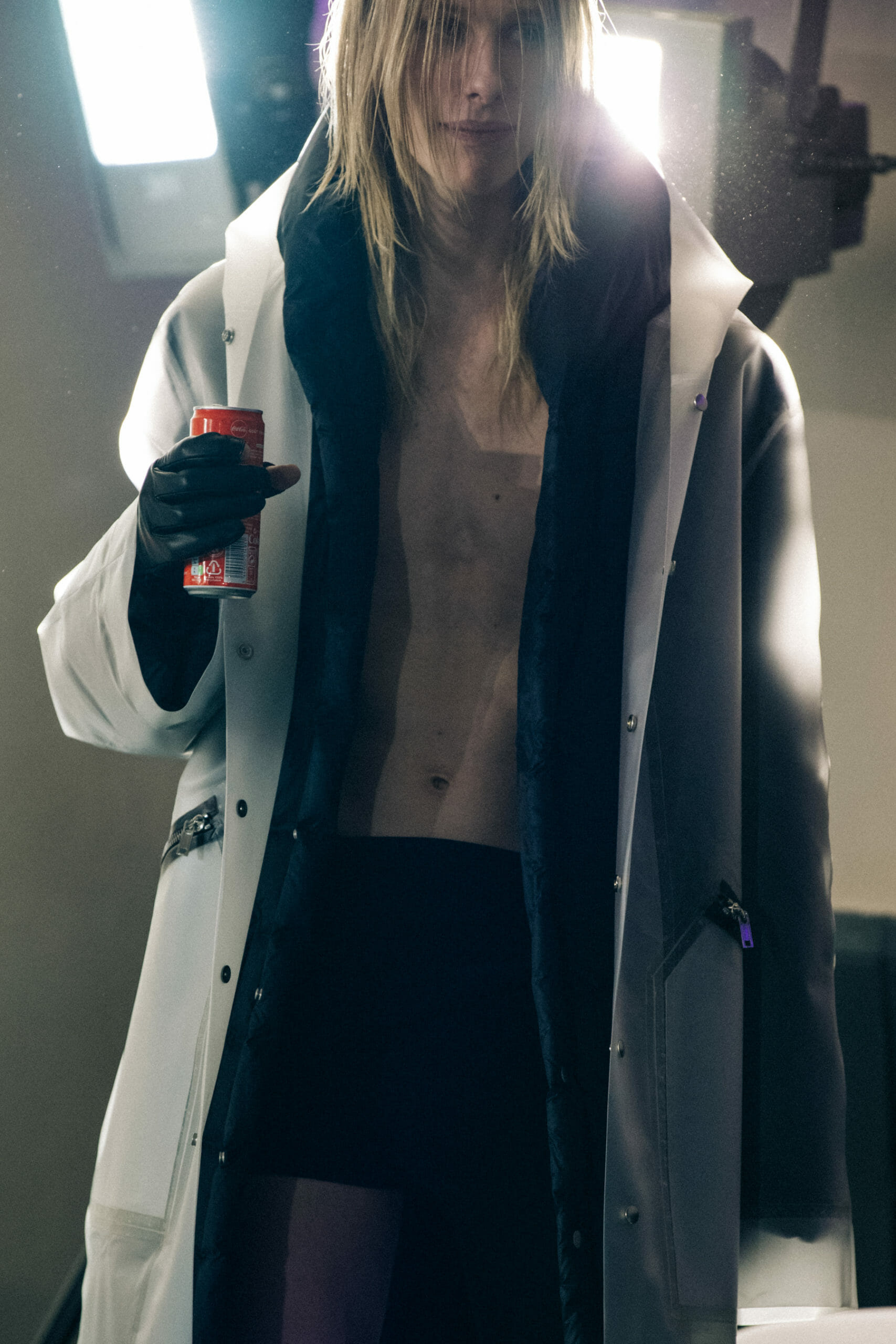 Model with long hair backstage