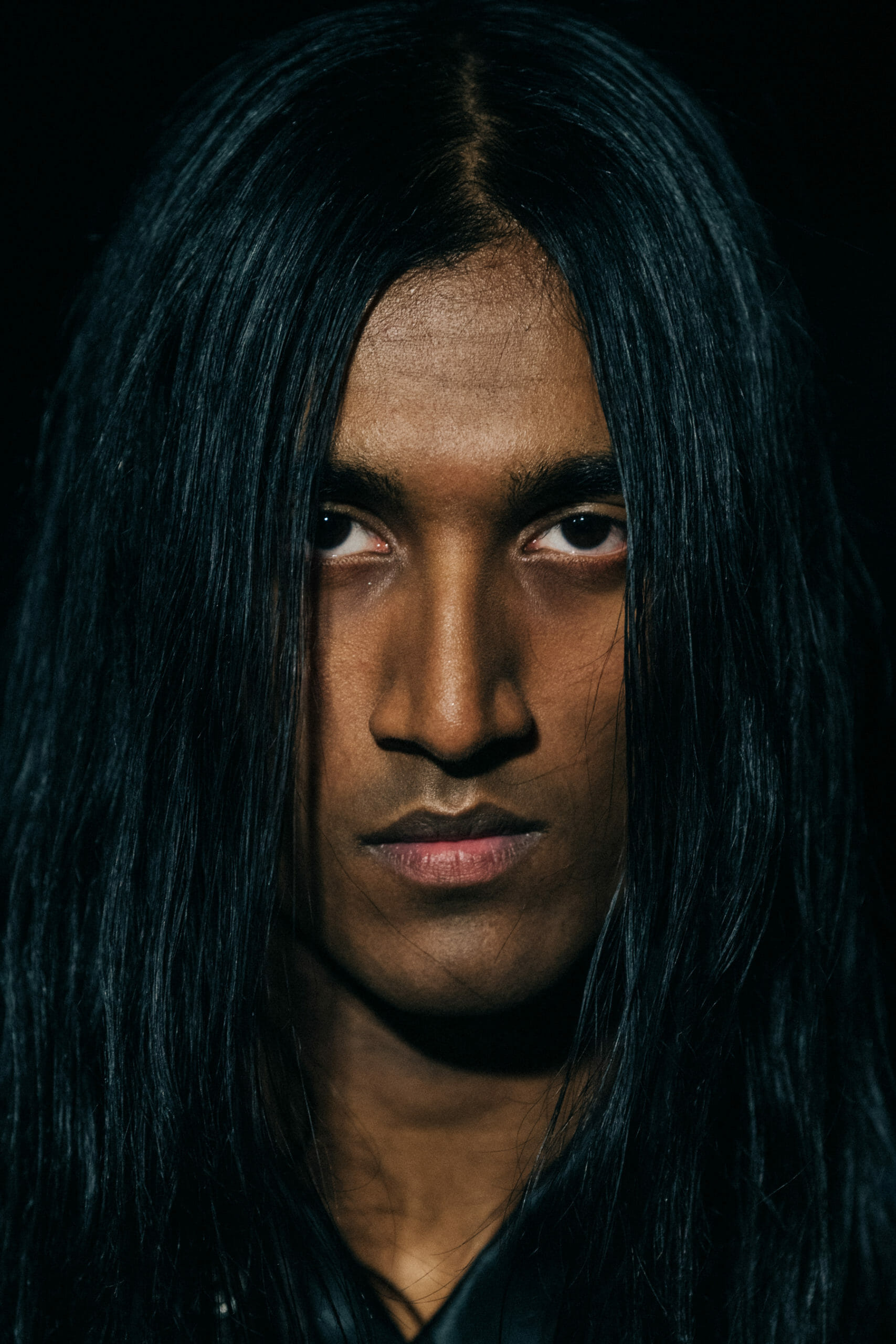 Model with long hair backstage