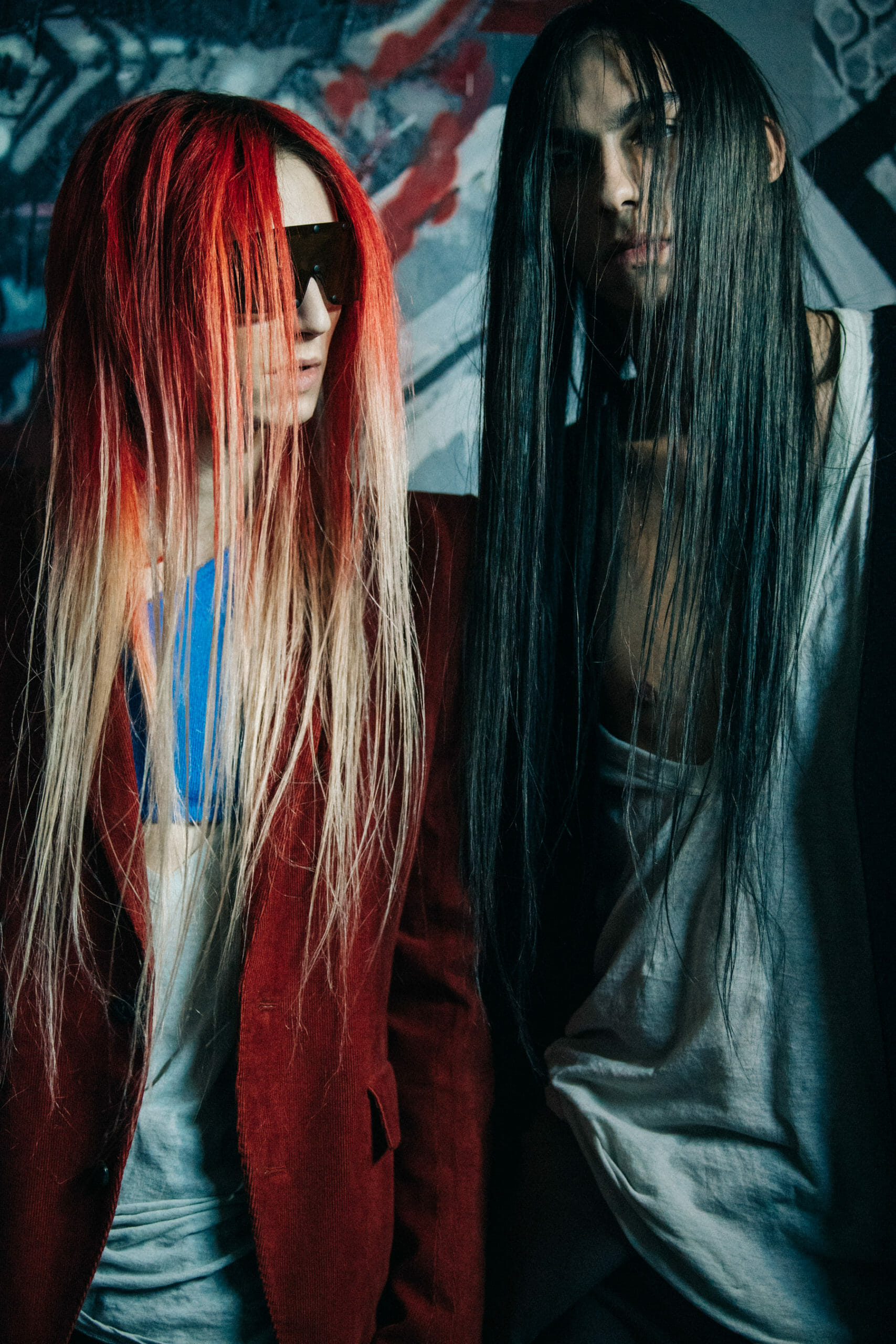 Model with long hair backstage
