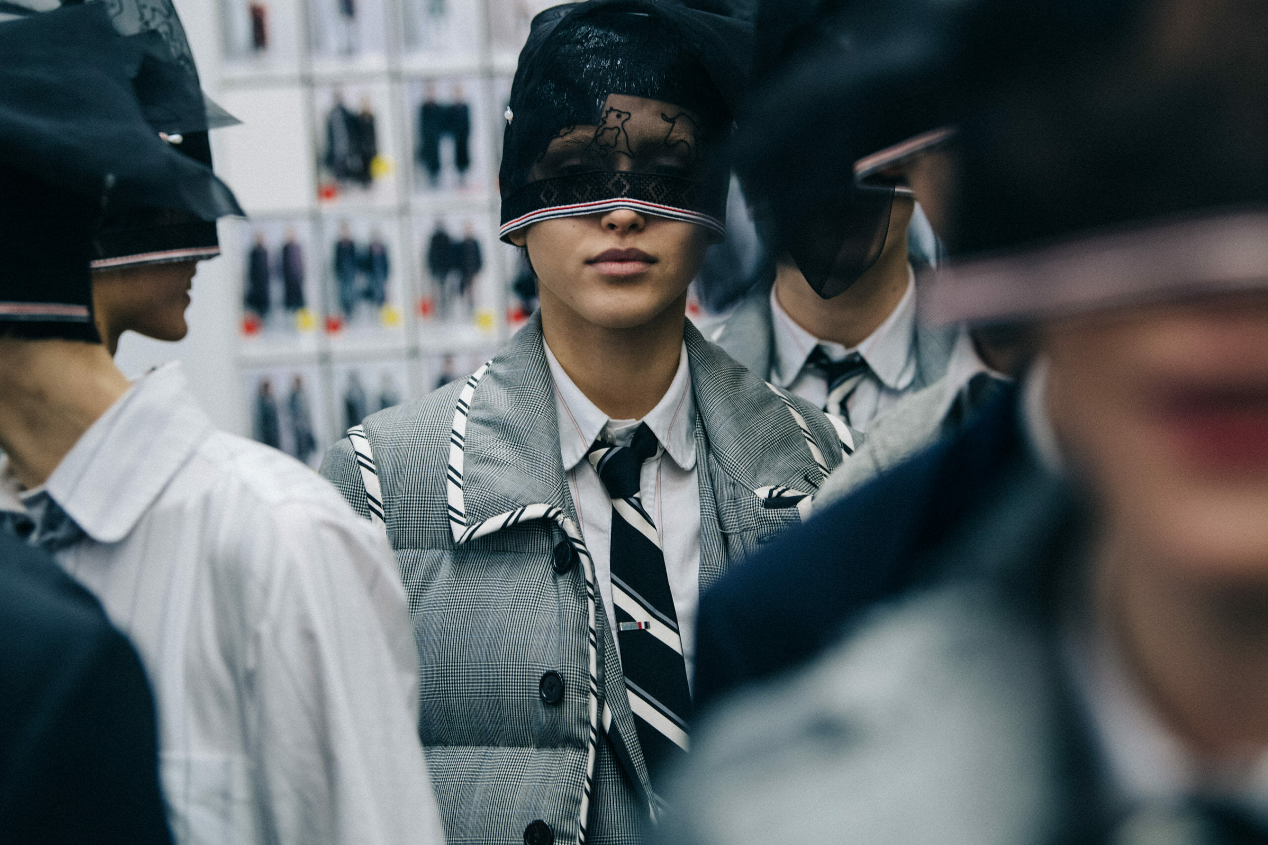 Models wearing Thom Browne suits