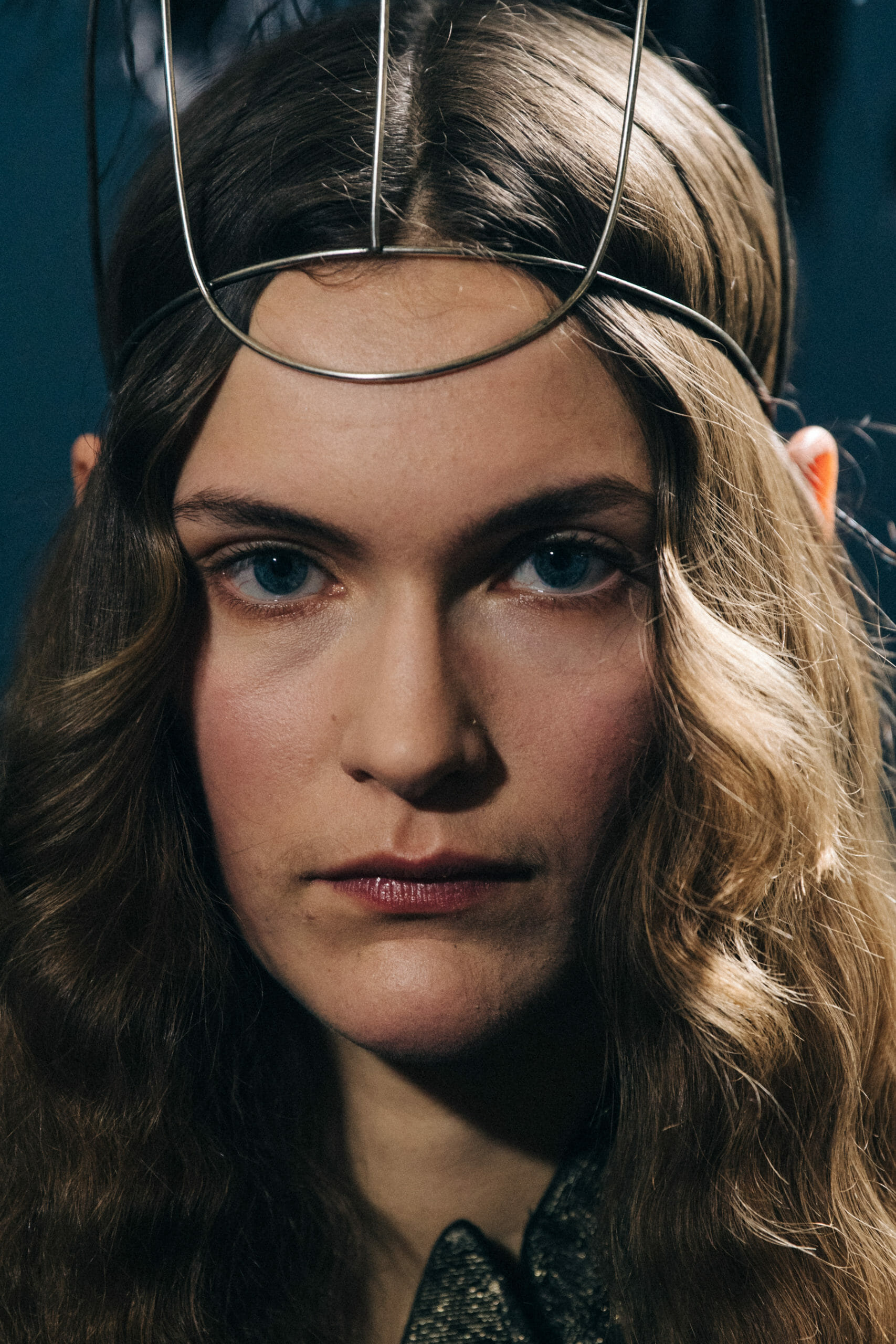 Models wearing metal headpieces at Ann Demeulemeester