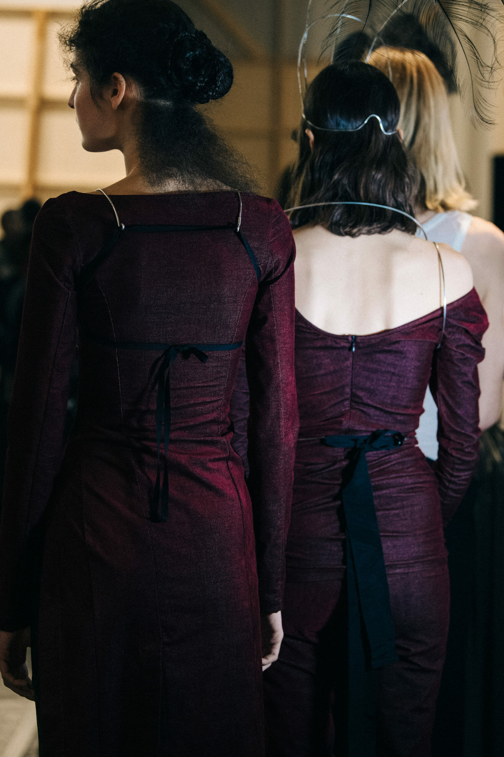 Models wearing metal headpieces at Ann Demeulemeester