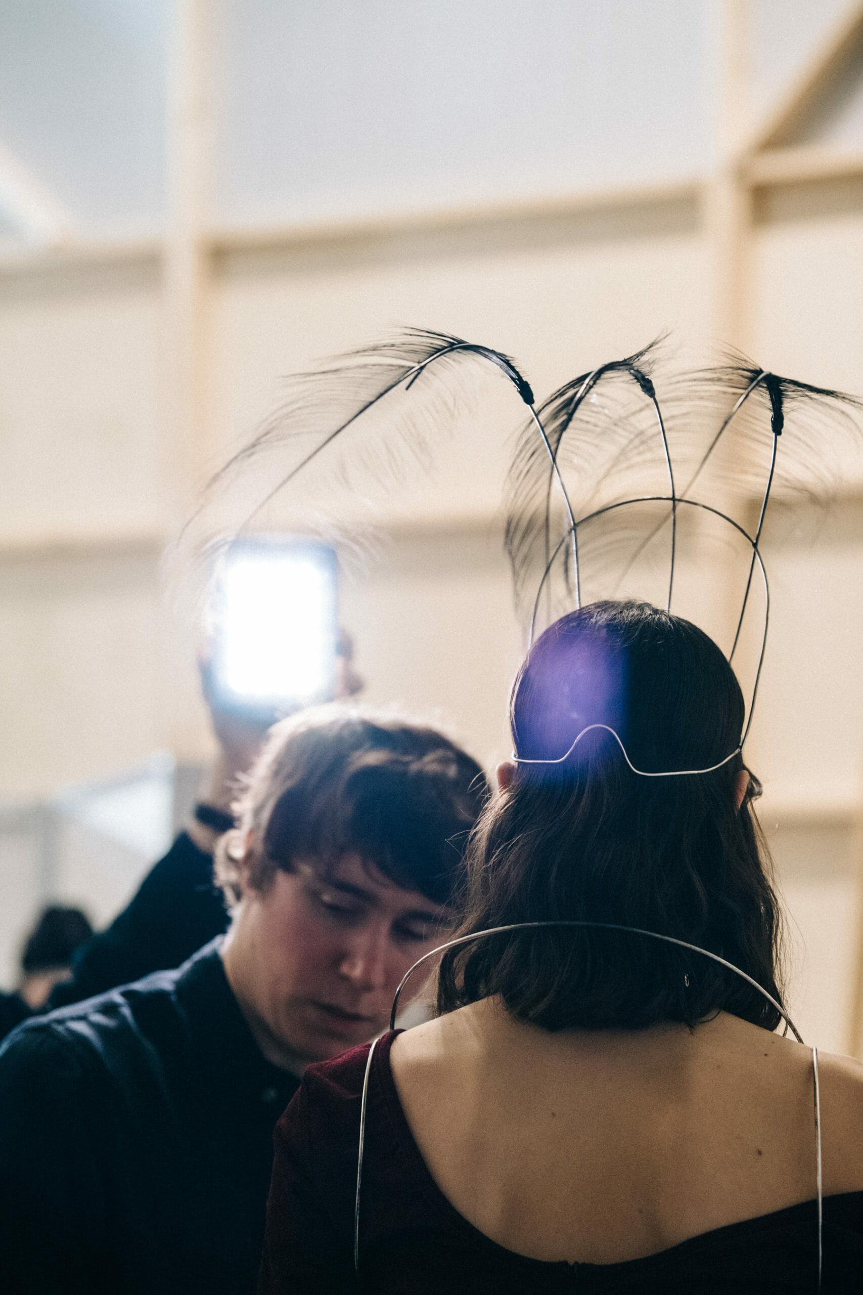 Models wearing metal headpieces at Ann Demeulemeester
