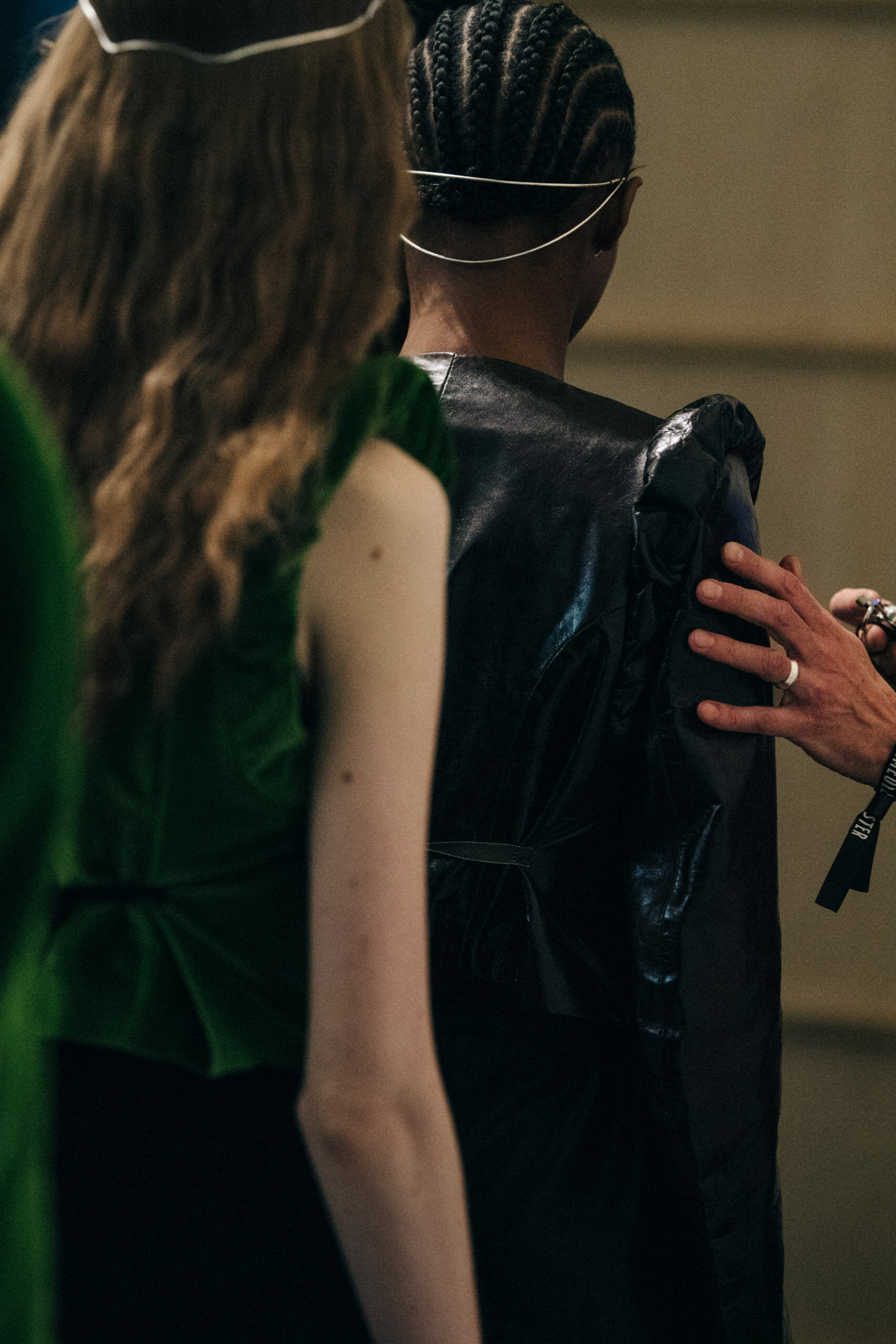 Model wearing green at Ann Demeulemeester