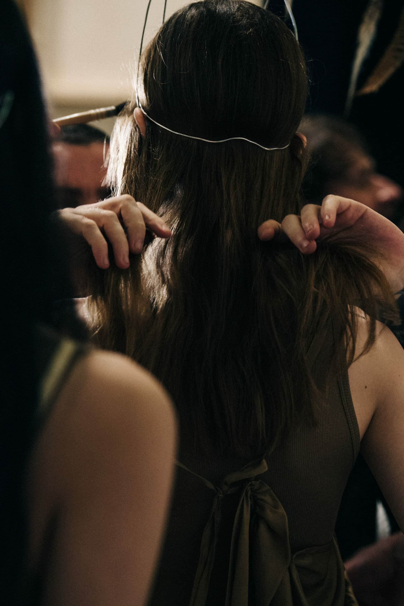 Models wearing metal headpieces at Ann Demeulemeester