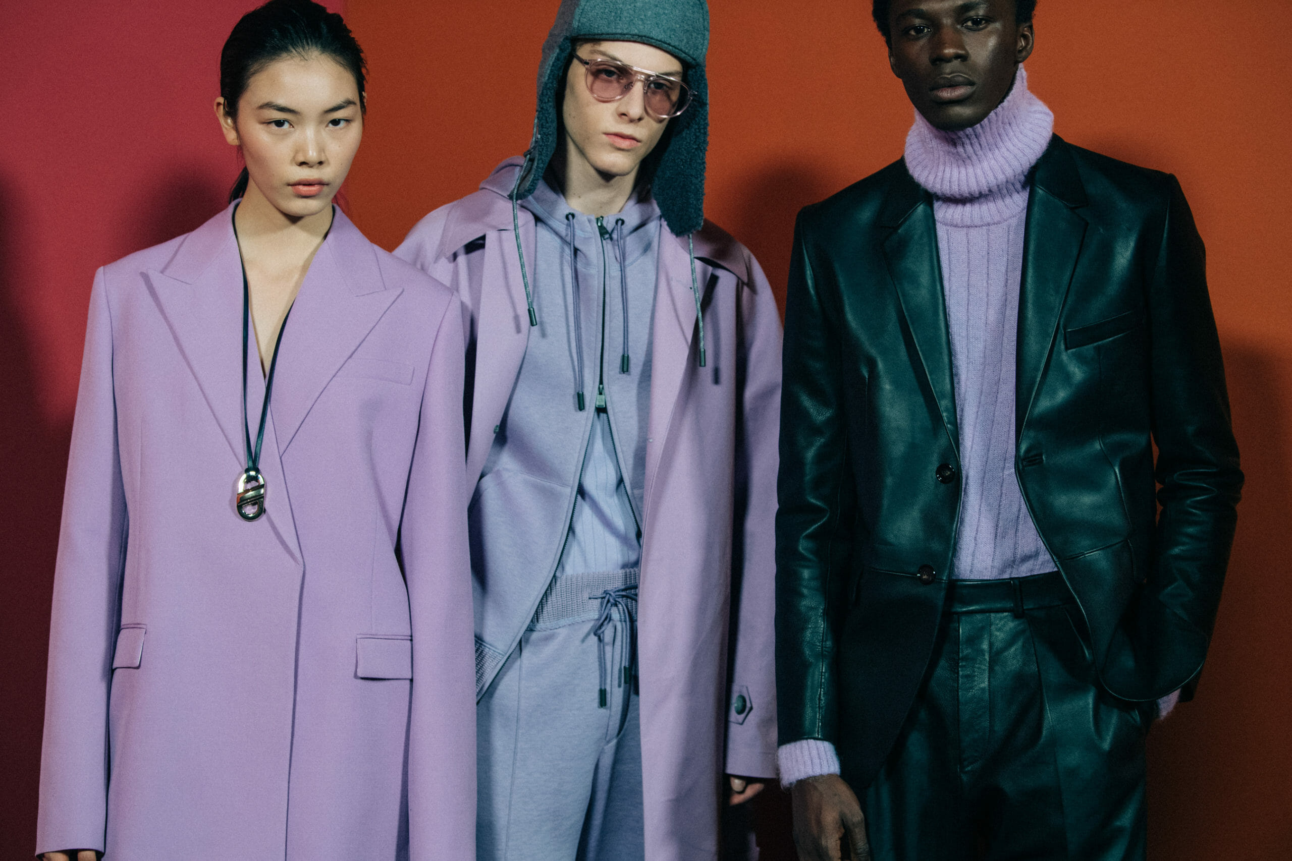 Models wearing lilac at Boss