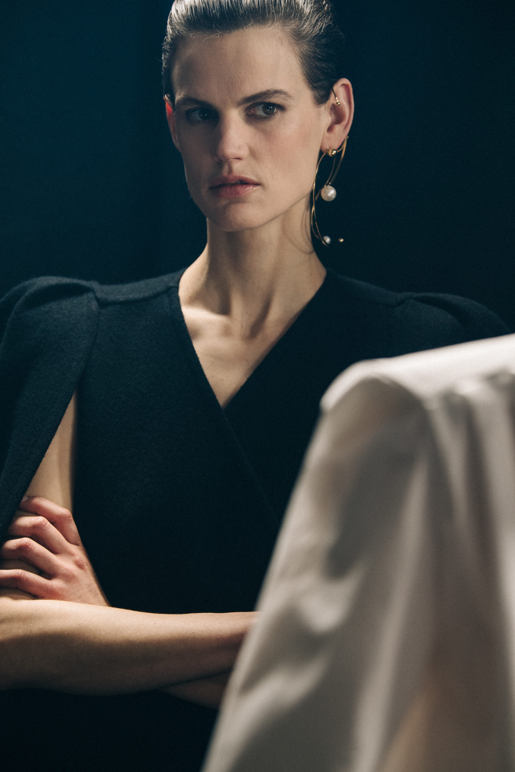 Model wearing black dress at Givenchy