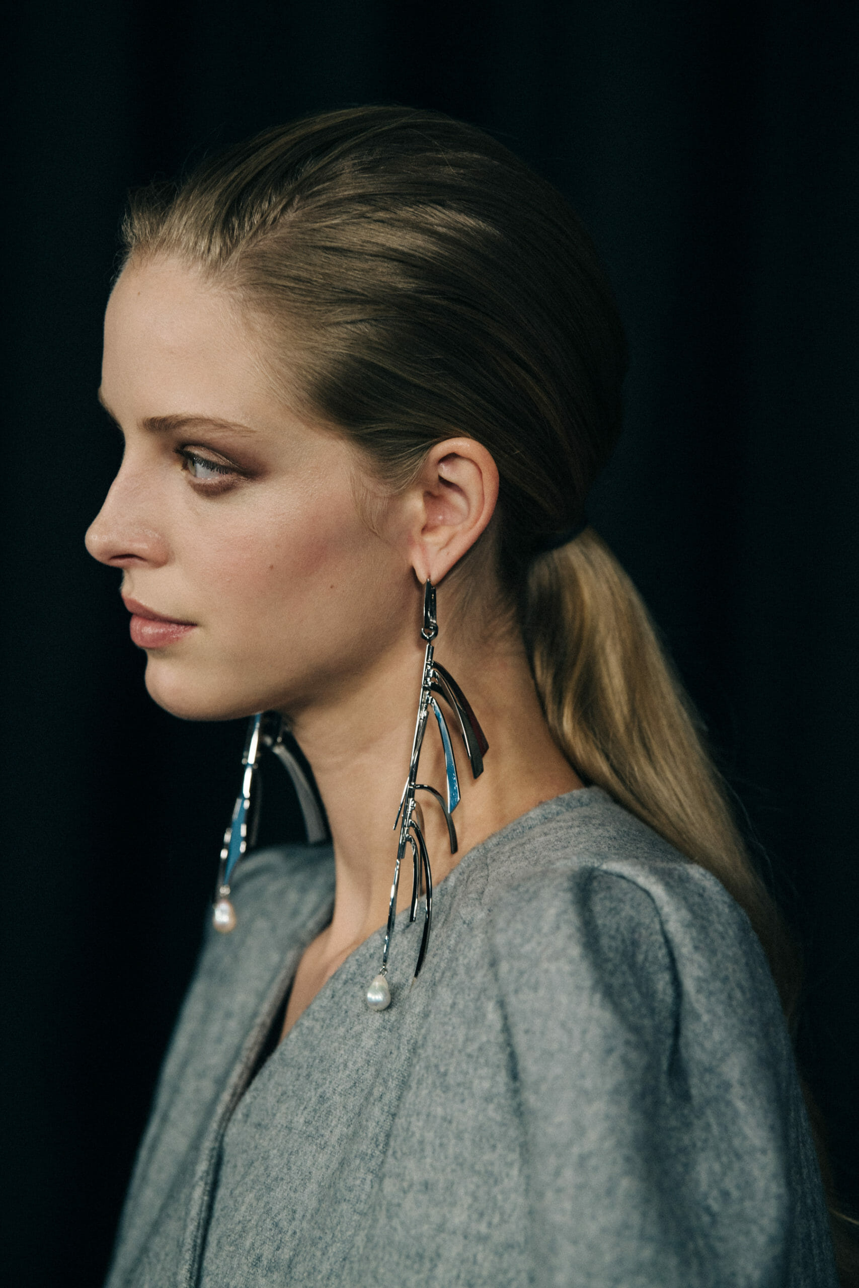 Model wearing grey at Givenchy