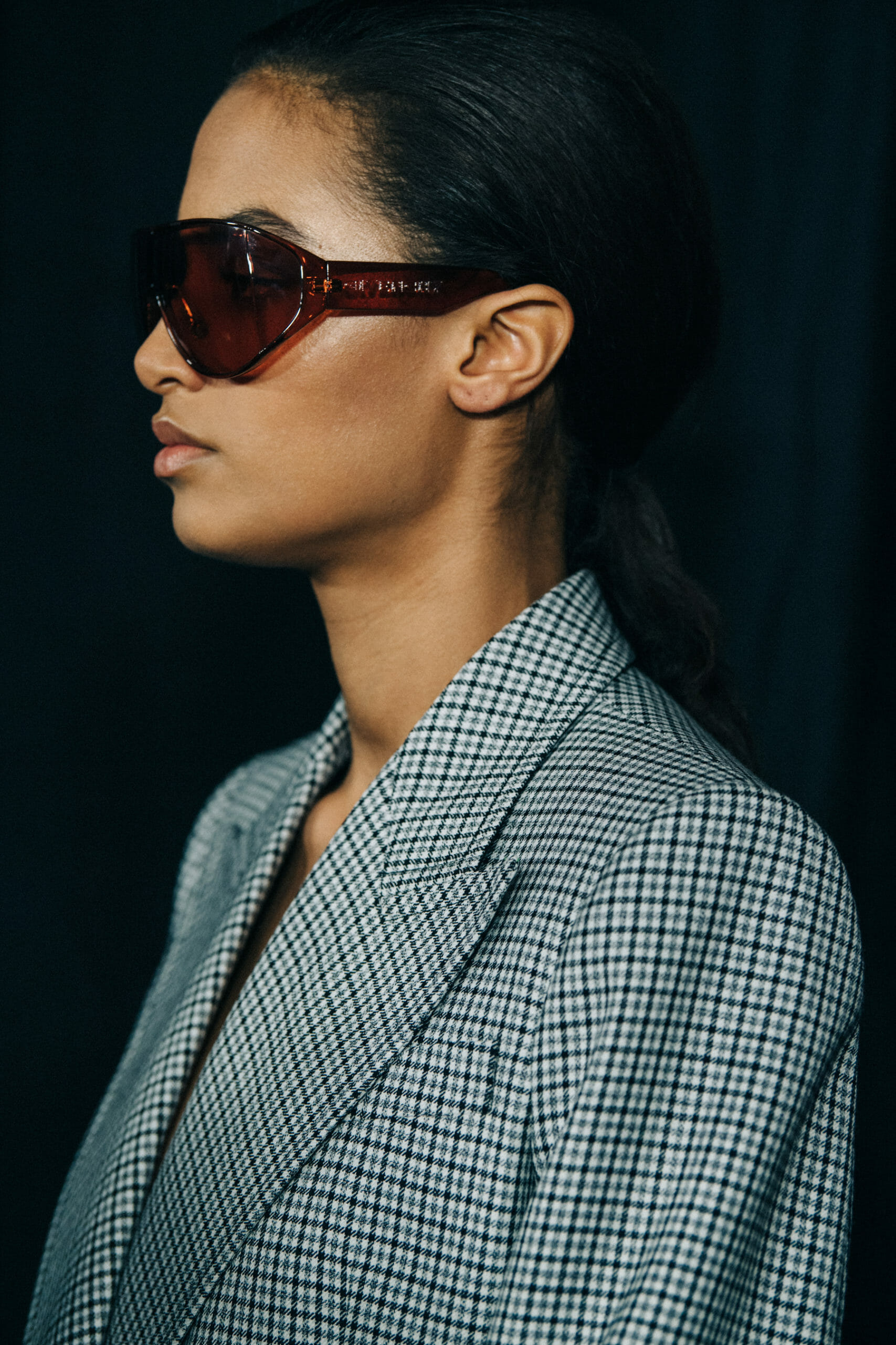 Model wearing pattern coat at Givenchy
