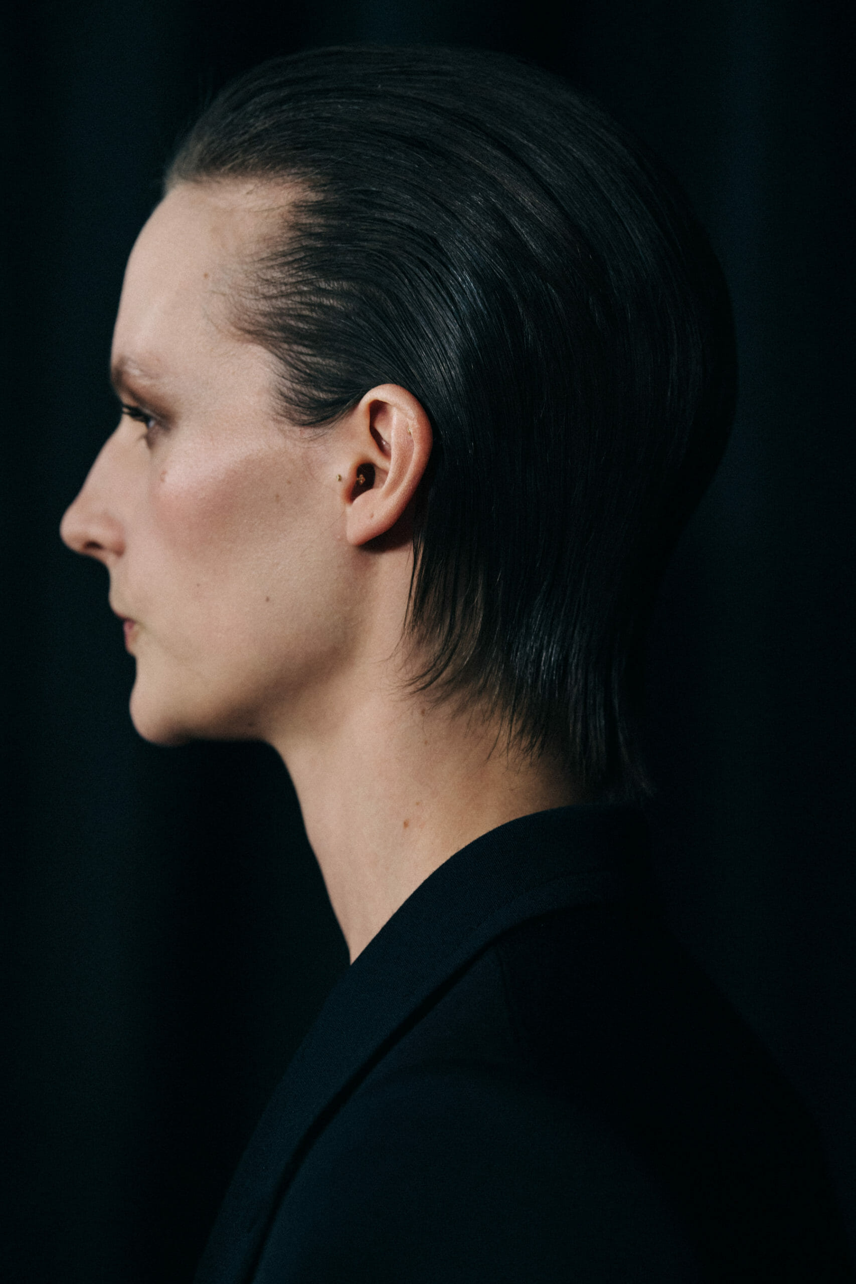 Model wearing black dress at Givenchy