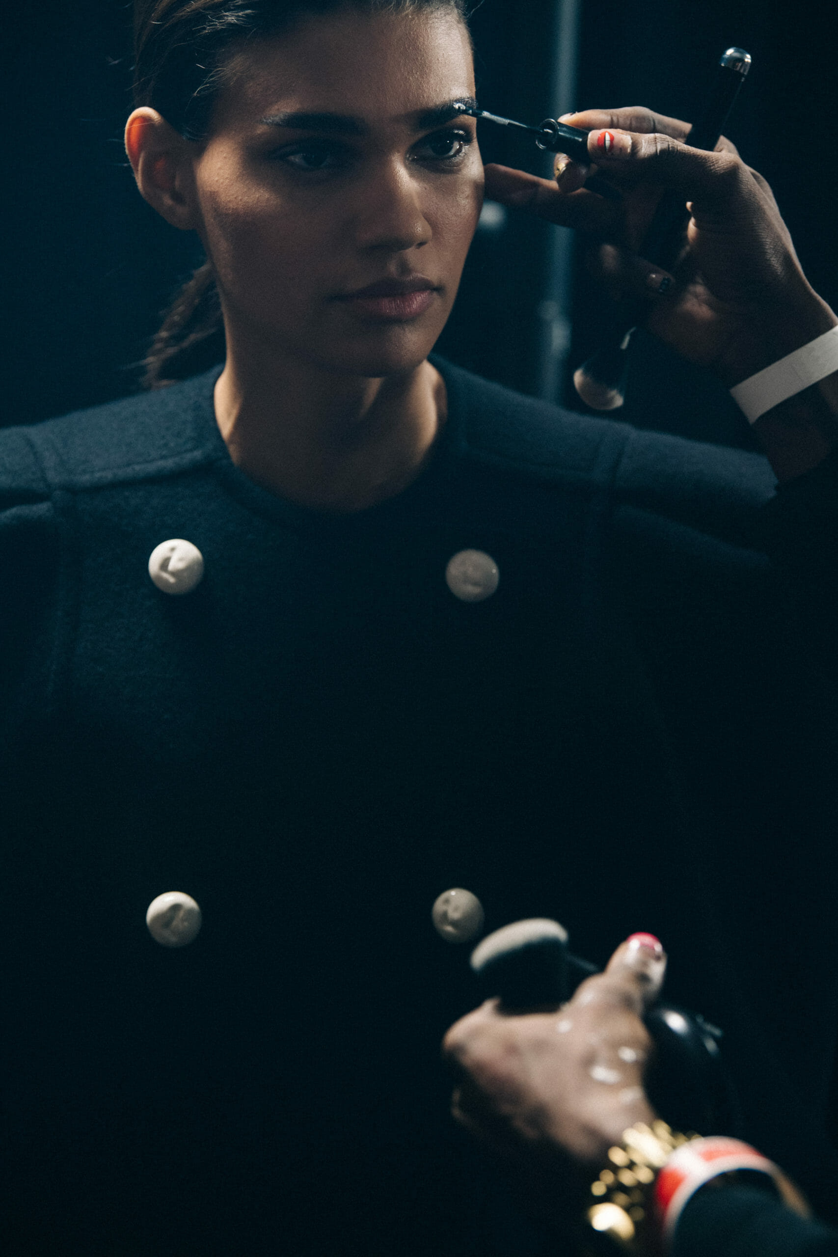 Model wearing black dress at Givenchy