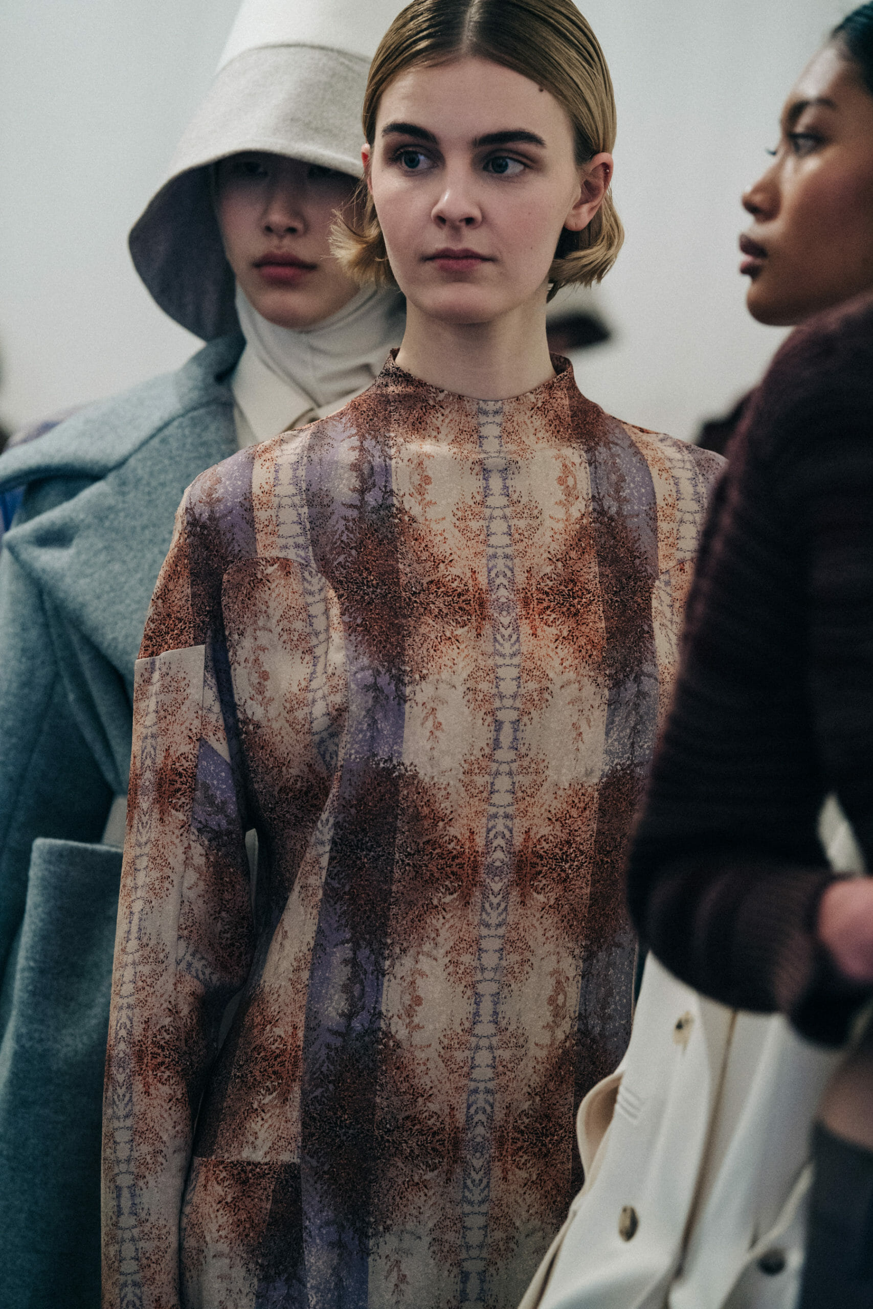 Model wearing pattern outfit at Nehera